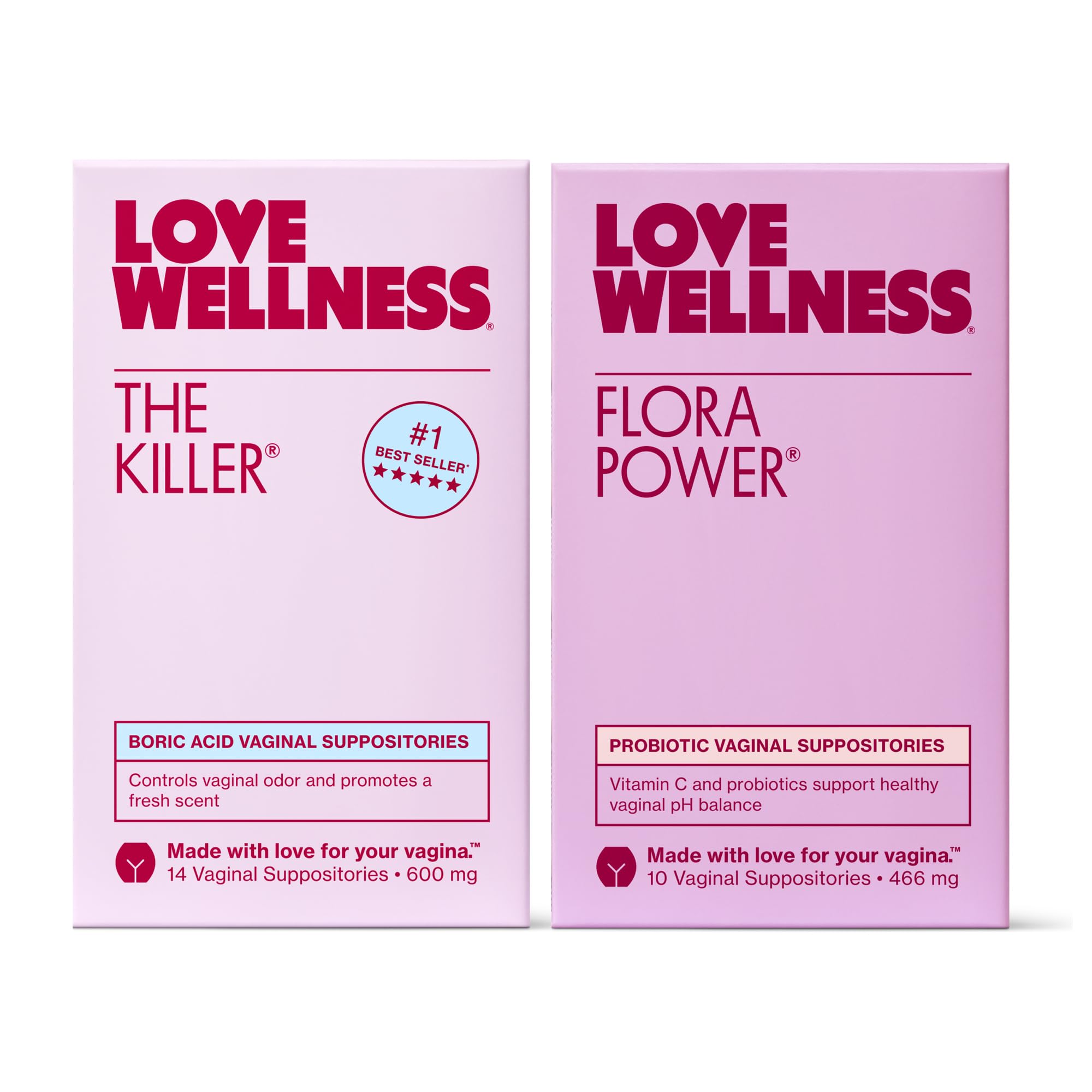 Love Wellness The Killer & Flora Power | Vaginal Suppository Duo with Boric Acid, Probiotics & Vitamin C | Supports pH Balance, Odor Control & Feminine Health | Fragrance-Free, Non-GMO & Paraben Free Love WellnessUS supplements