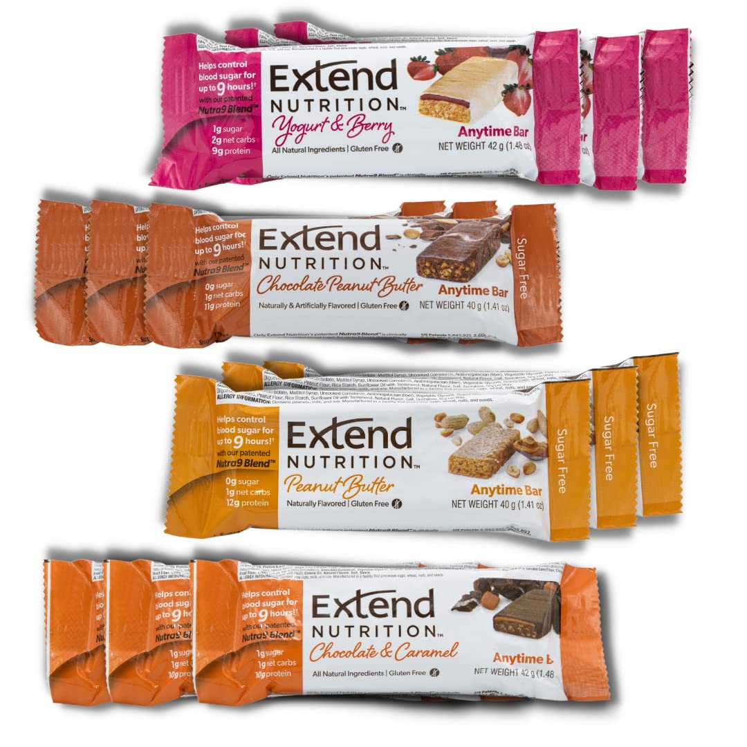 Extend Nutrition Diabetic Snacks for Sugar Control, Low Carb, Low Sugar, Low Calorie Snacks Extend BarUS supplements