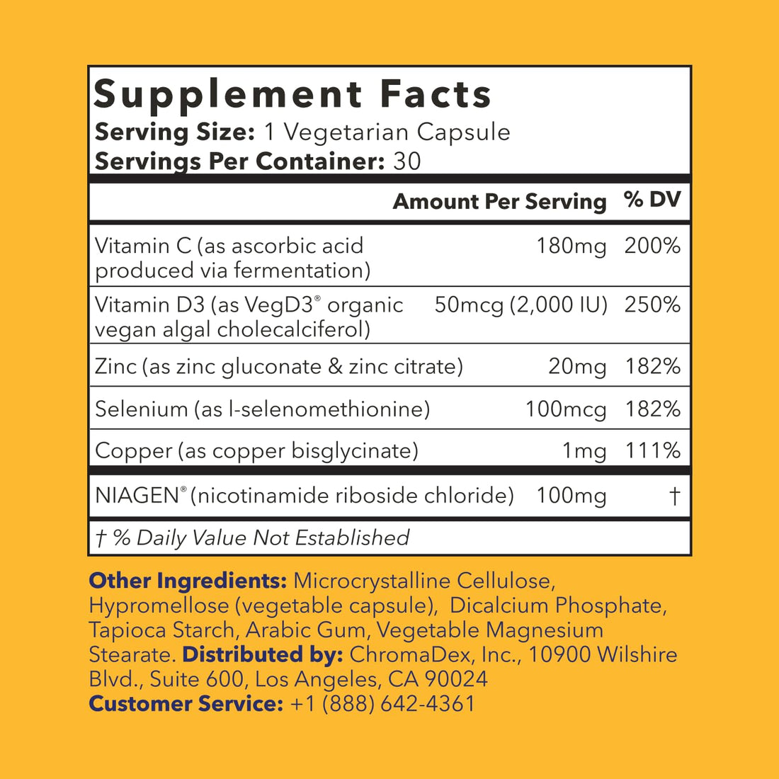 TRU NIAGEN NAD+ Immune Support Supplement - Daily Defense - Vitamin C, Vegan D3 2000 IU, Zinc, Selenium, Copper + 100mg NAD Plus Boosting Niagen NR - 30 Capsules TRU NIAGENAu supplements