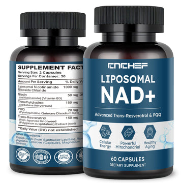 CNCHEF Liposomal NAD Supplement -1000mg, NAD Resveratrol Supplement for Women & Men with Nicotinamide Riboside, Resveratrol, PQQ & TMG, NAD Plus Boosts NAD+ Levels, Anti-Aging & Brain, 60 Capsules CNCHEFAu supplements