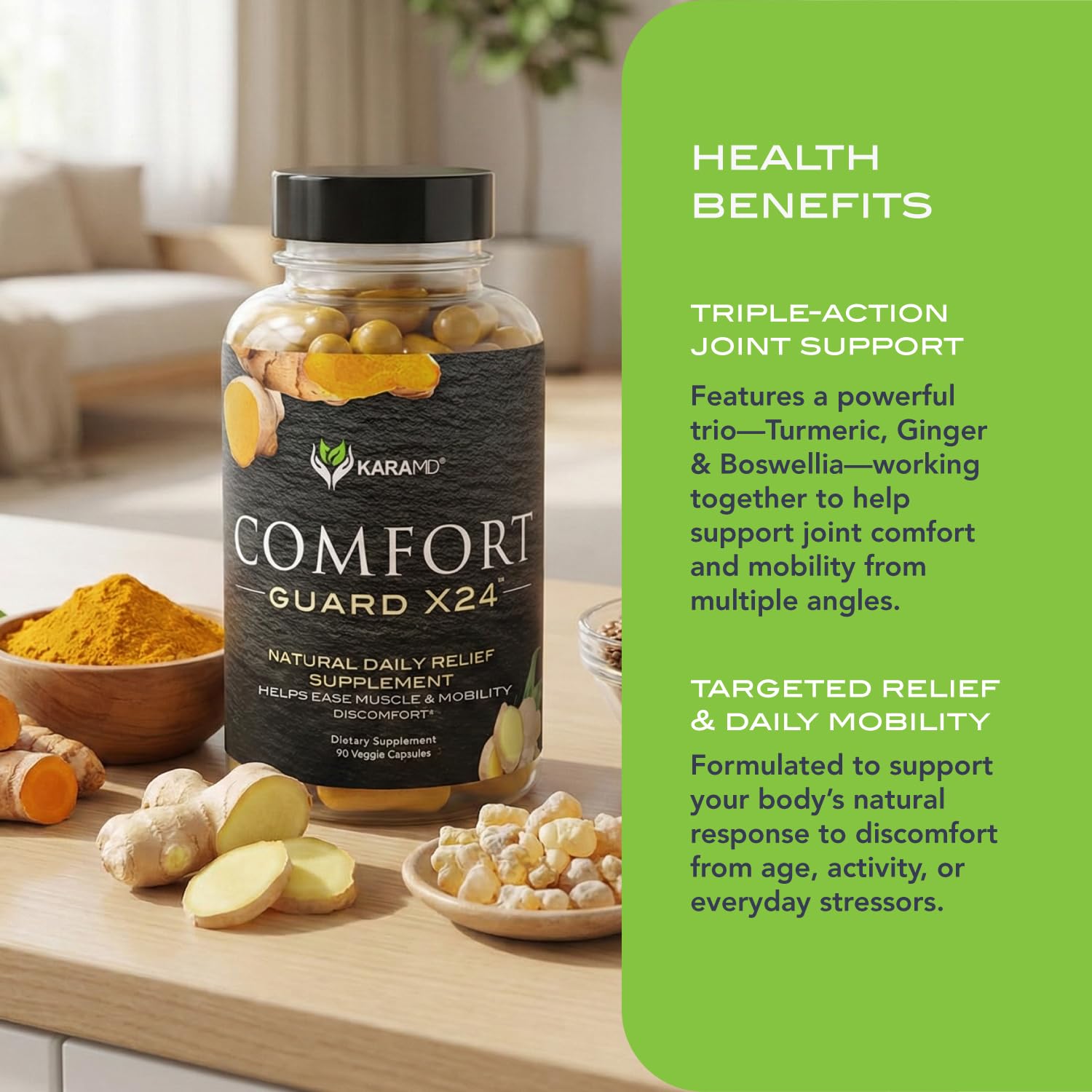 KaraMD Comfort Guard X24 | Joint & Movement Support Supplement | Turmeric Curcumin, Boswellia & Ginger | Ease Muscle Discomfort & Joint Stiffness | Non-GMO, Gluten Free & Vegan Friendly (30 Servings) KaraMDAu supplements