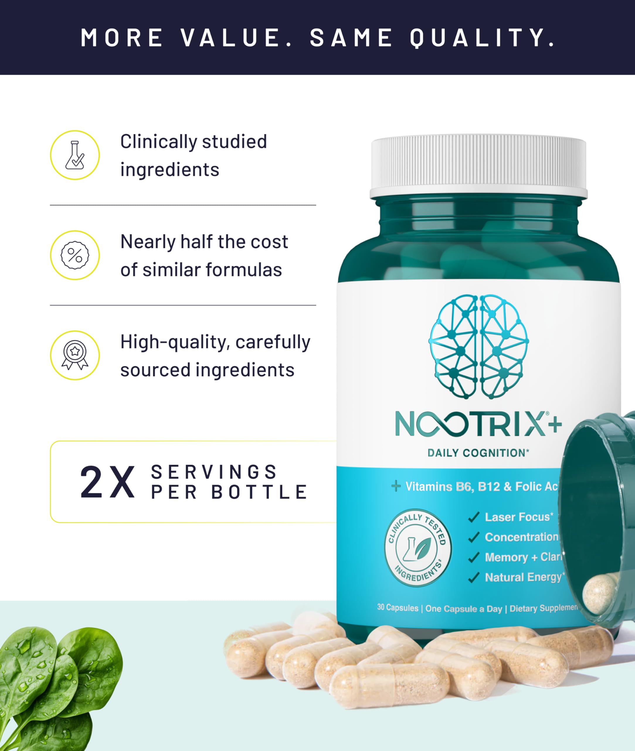 Nootrix Brain Plus Nootropic Supplement | Supports Memory, Mental Focus, Cognitive Health & Energy | Promotes Healthy Mood & Brain Function | Vitamin B1, Vitamin B6 & Vitamin B12 | 30 Capsules NootrixAu supplements