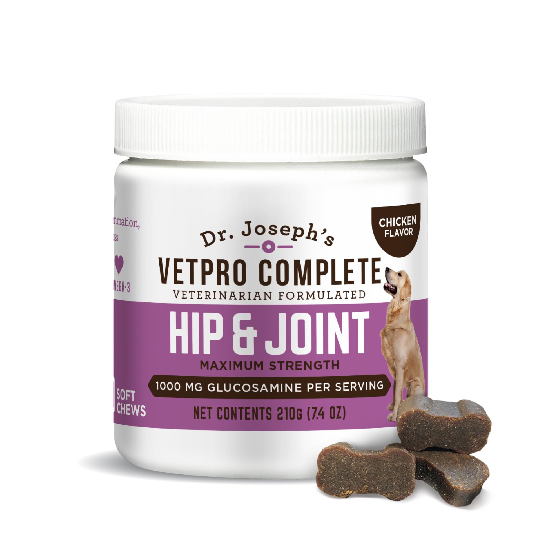 Dr. Joseph's VetPro Complete Dog Hip & Joint Supplement for Arthritis Pain Relief – High-Strength Glucosamine & Chondroitin Chews for Senior Dogs – Vet Formulated Daily Treats, Chicken Flavor, 60 Ct VetPro CompleteAu supplements