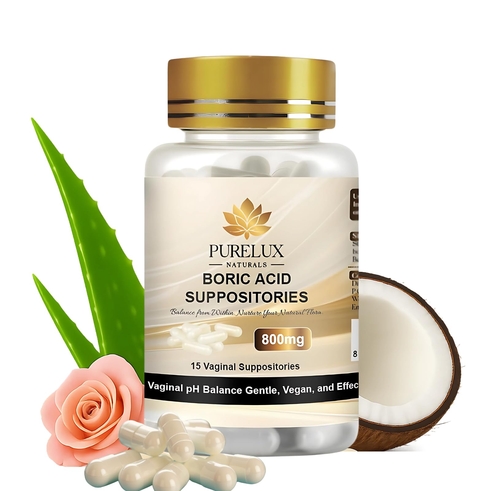 PureLux Boric Acid Feminine Wellness Support 800mg Size 000 30 Count Fragrance-Free Personal Care Formula PureLux NaturalsUS supplements