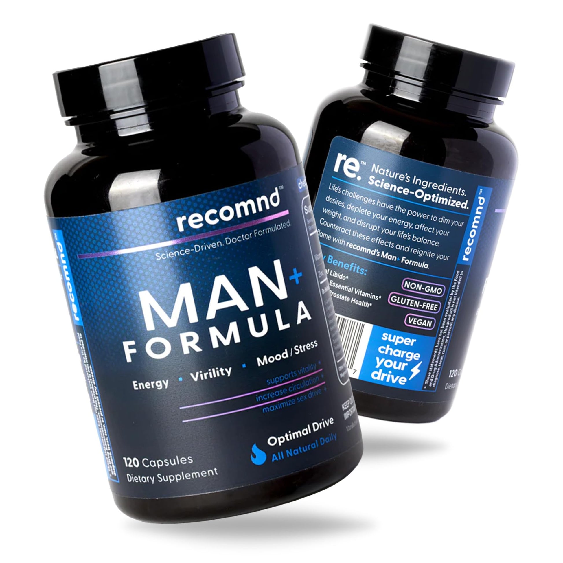 recomnd Nutrition - Man+ Formula, Energy Support, Muscle Support, and Prostate Health Supplements for Men with Vitamin E, Saw Palmetto, Red Korean Ginseng, and More, 120 Capsules recomndAu supplements