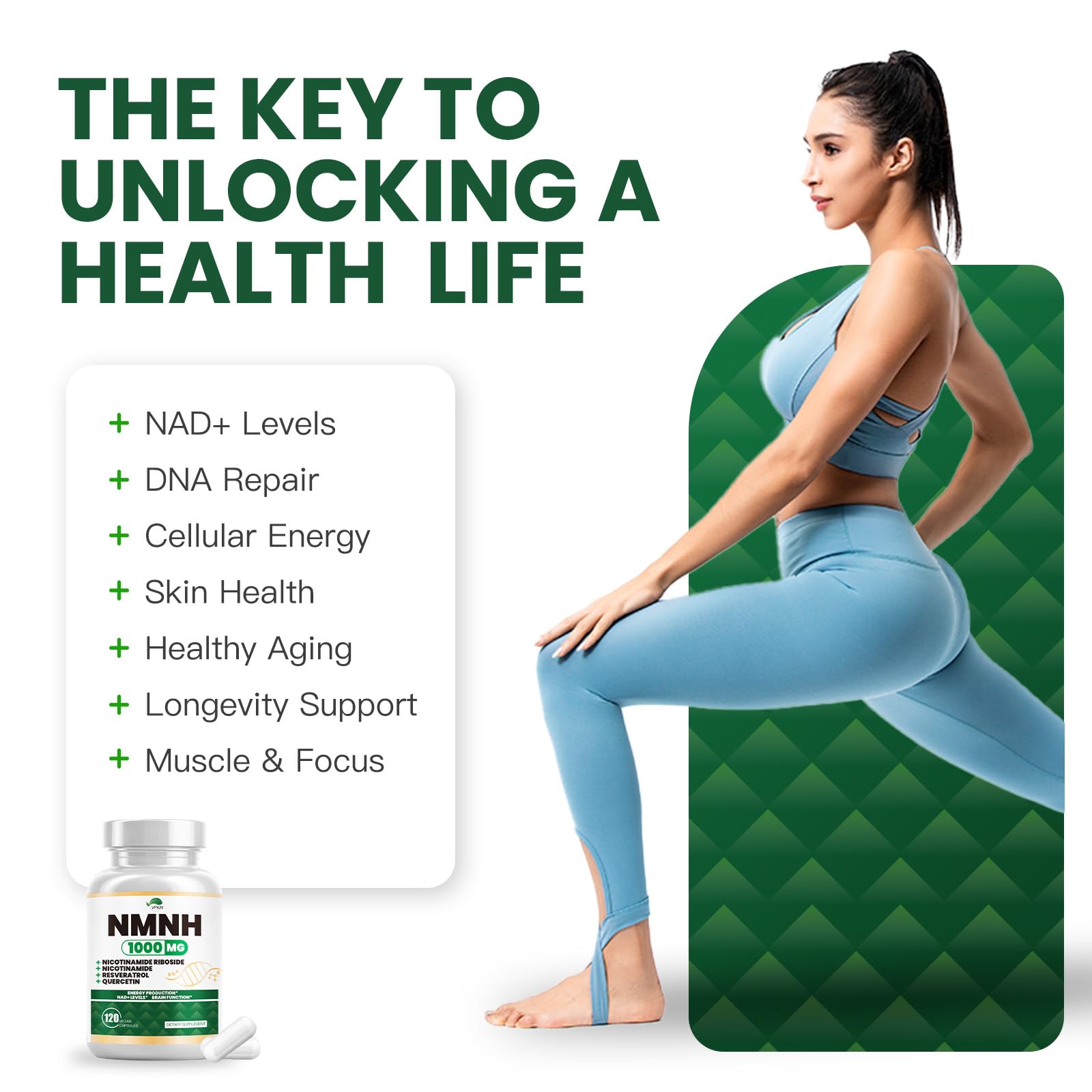 NMNH(Dihydronicotinamide Mononucleotide),NMNH Supplement 1000mg Pure Nicotinamide Mononucleotide,NAD High Purity Supplement Alternative,for Energy,Focus,Non-GMO, Gluten Free,120 Capsules VPKINAu supplements