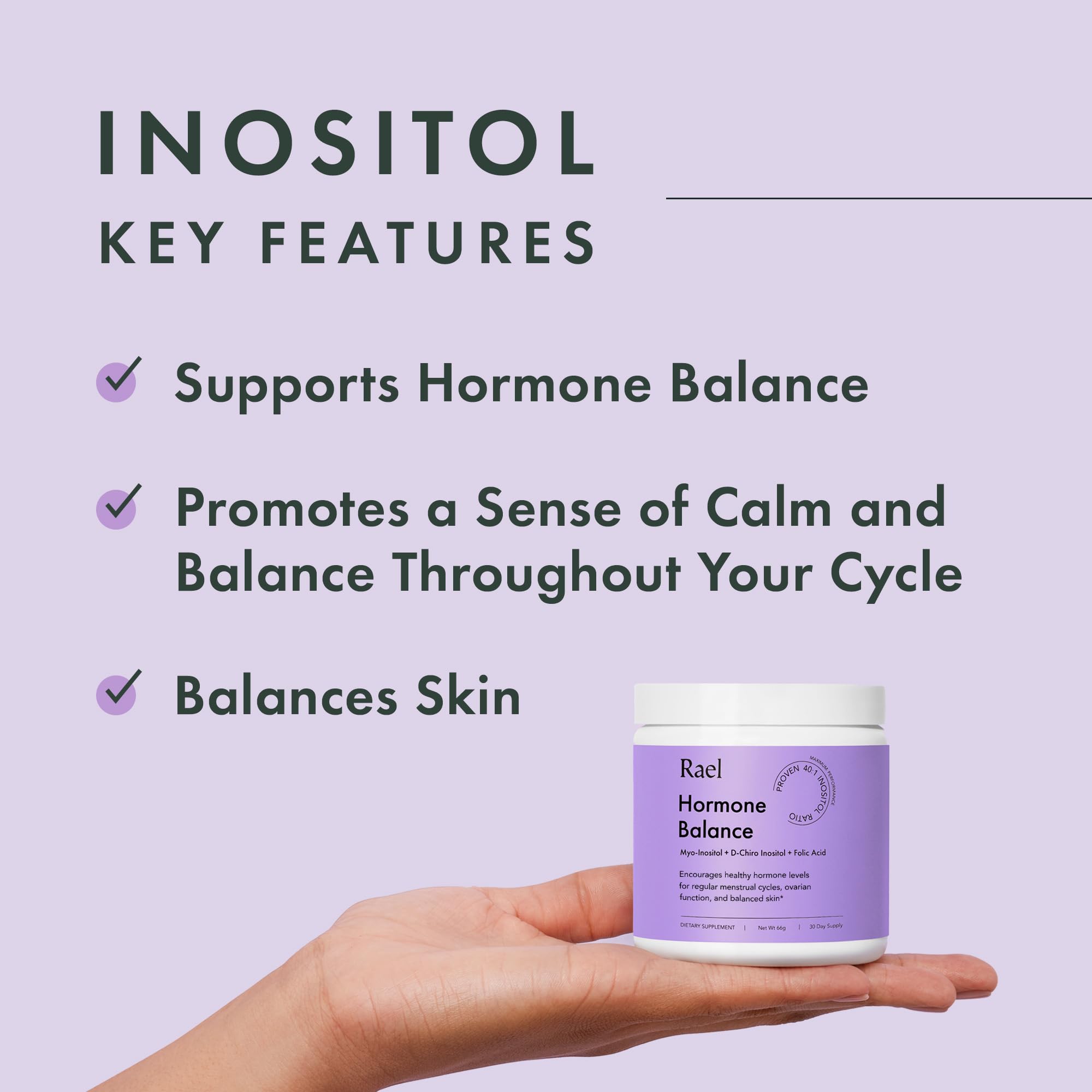 Rael Hormone Balance for Women, Inositol Powder Supplement - Vitamin B8, 40:1 Proven Ratio, Folic Acid for Ovarian Function (30 Servings) RaelAu supplements