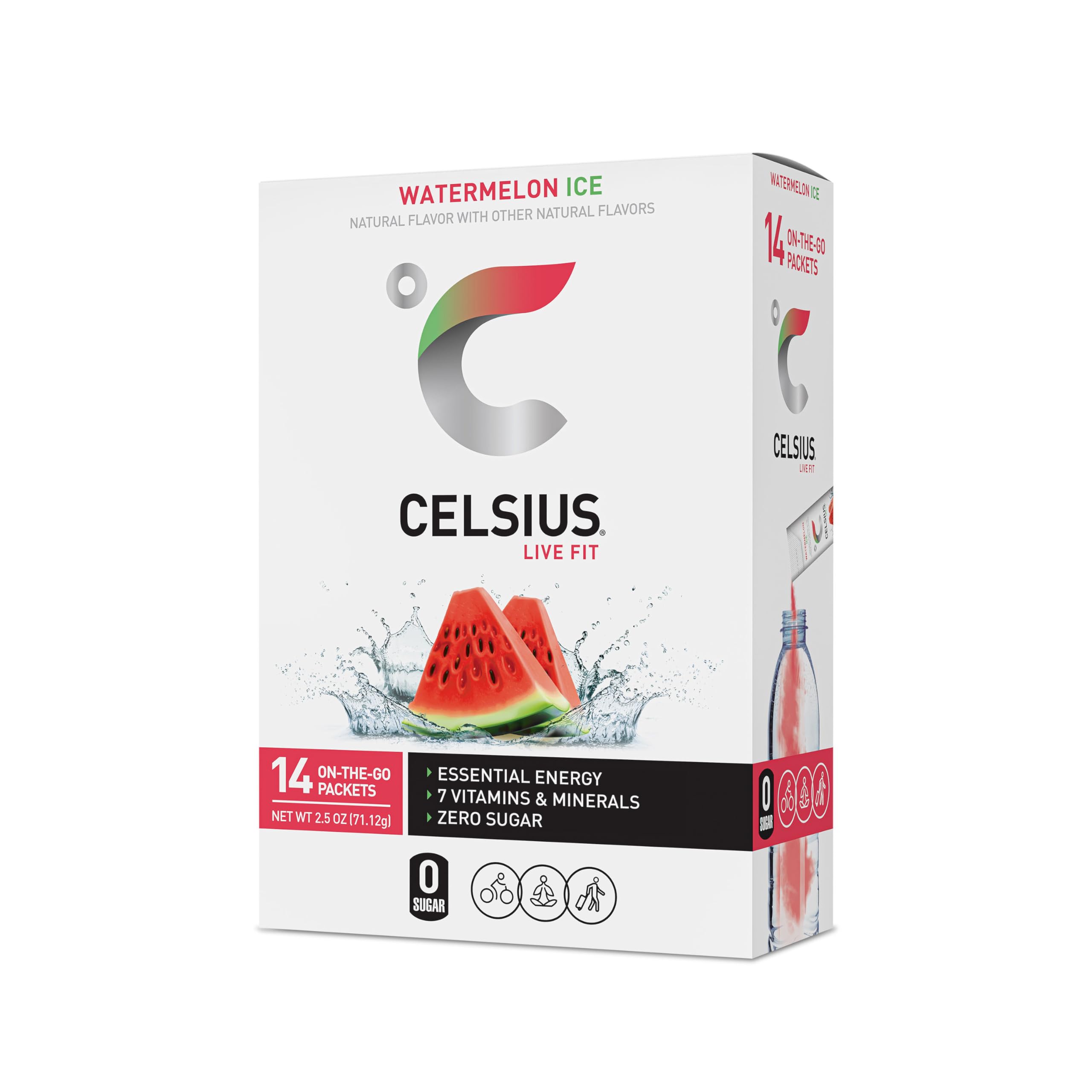 CELSIUS On-the-Go Powder Sticks Watermelon Ice, Essential Energy (14 Sticks per Pack) CELSIUSUS supplements