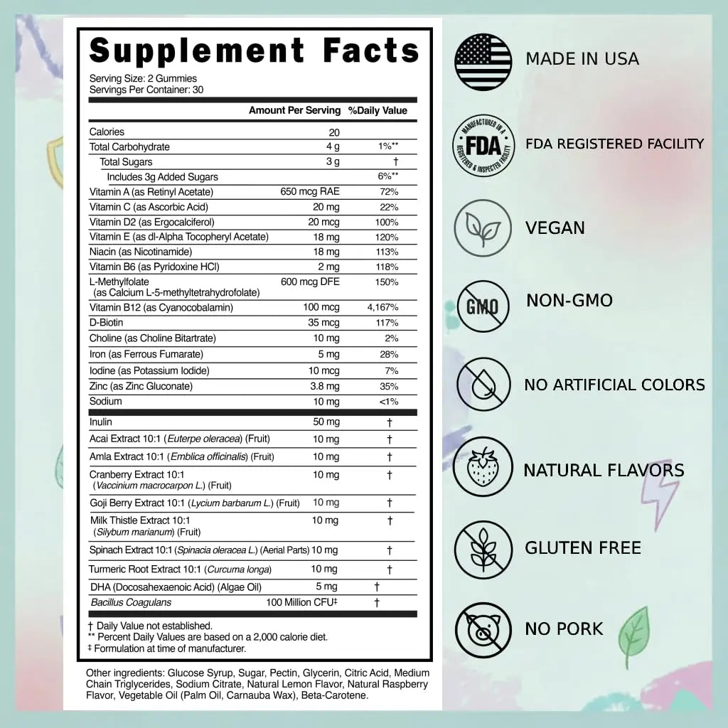 Everher Multivitamin Gummies | Essential Vitamins, Minerals & Herbs | Immune Support, Energy & Focus | with DHA Algae Oil & Probiotics | EverherAu supplements