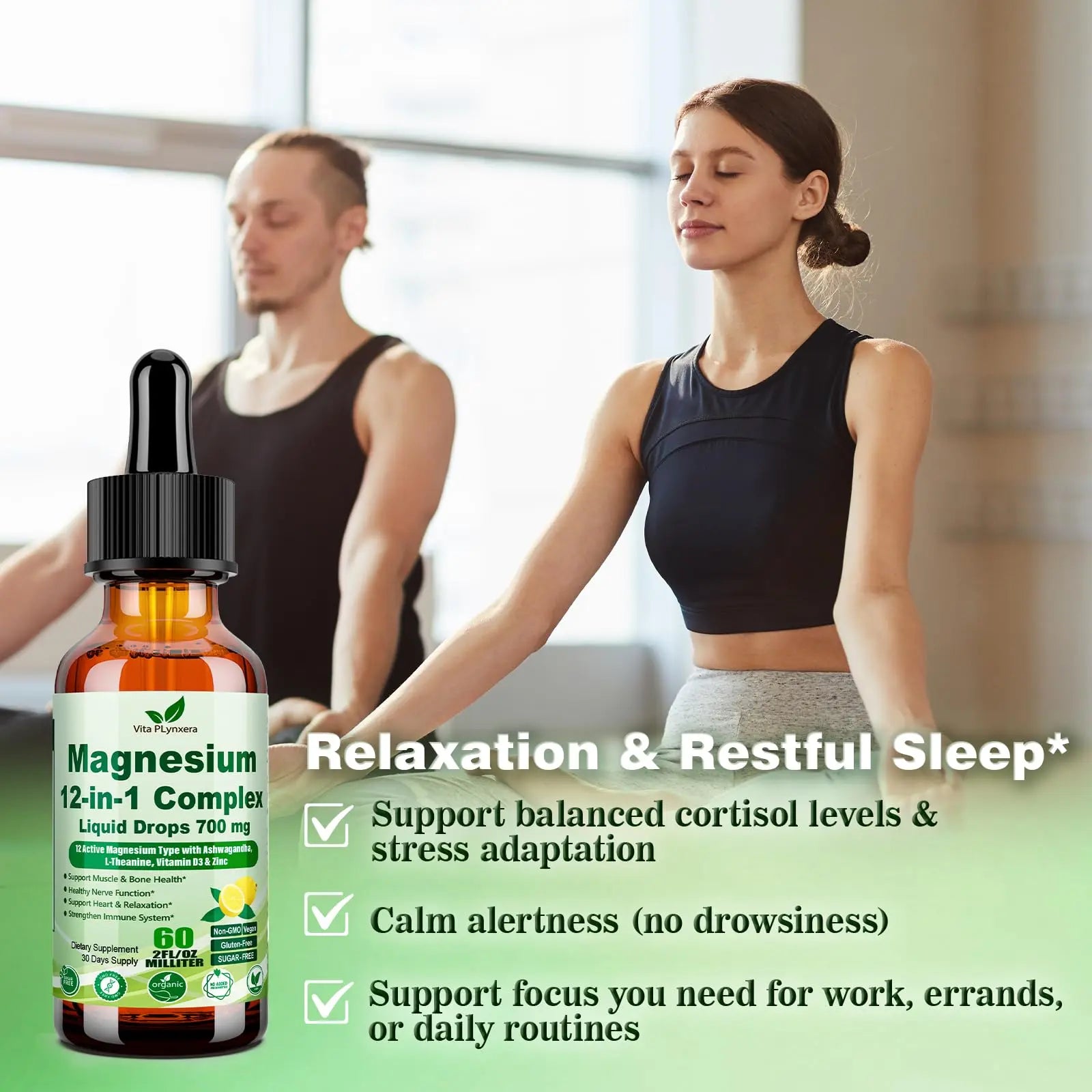 12-in-1 Magnesium Complex Liquid Drops, Chelated Magnesium Citrate Glycinate Taurate Malate Aspartate w. Ashwagandha Theanine D3 & Zinc for Relaxation Sleep Immune Health & Muscle Function丨Women Men. Vita PLynxeranz supplements