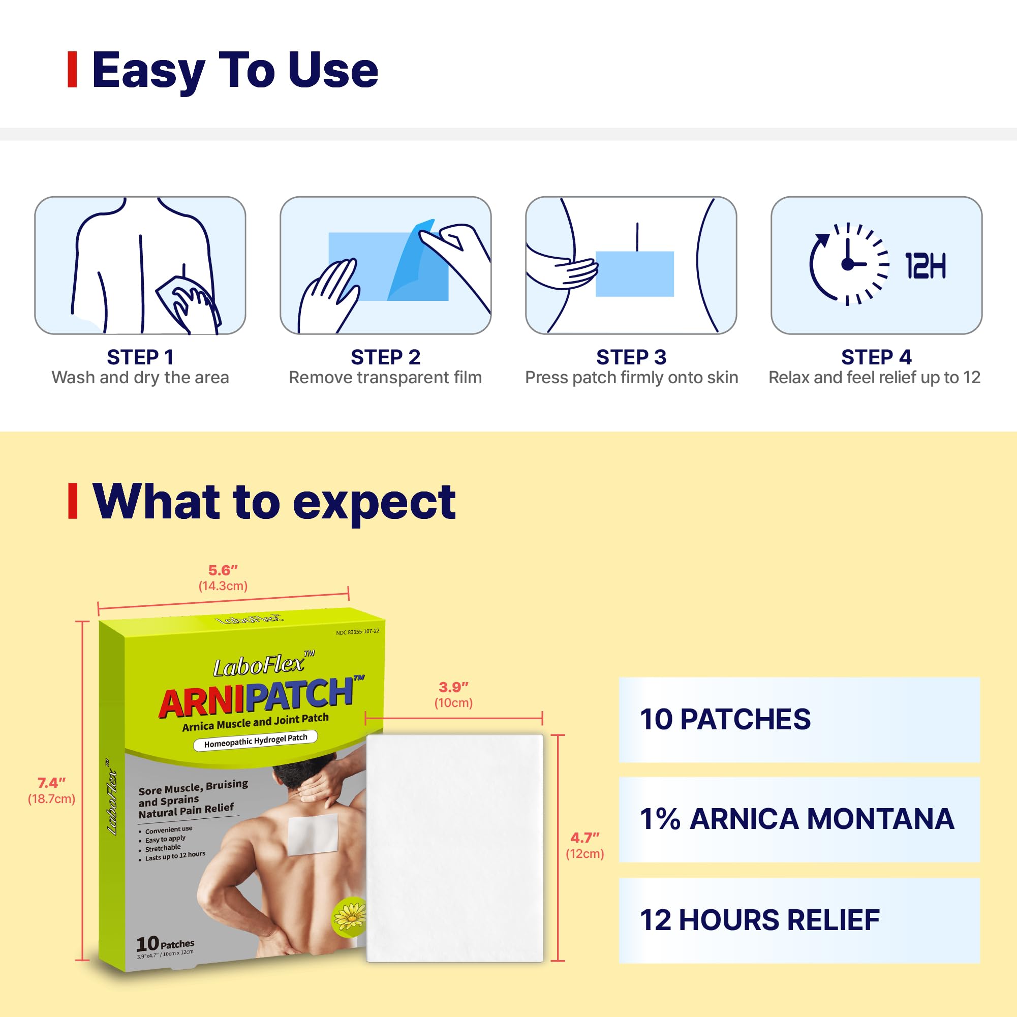 Arnica Hydrogel Pain Relief Patches | Natural Relief for Muscle, Joint, Bruises & Swelling | Flexible, Non-Greasy & Long-Lasting | Great for Back, Knee & Neck Pain (3.9"x4.7", 10, Count) Wooshin LabottachAu supplements