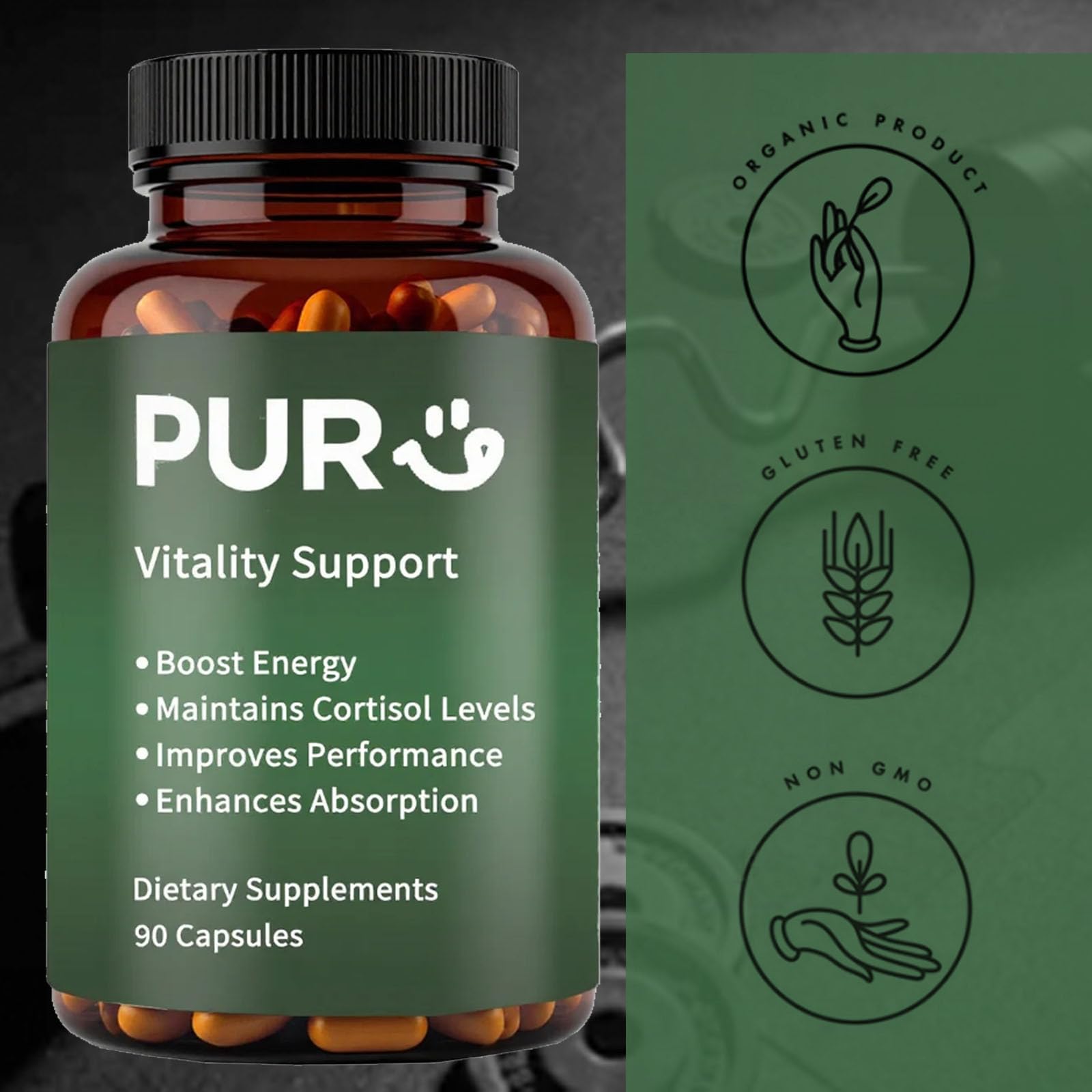 Maidlure Vitality Support - Men's Pills Blend with Ashwagandha, Shilajit, Black Pepper Extract & Vitamin | Natural & Organic Energy Enhancement - 90 Capsules MaidlureAu supplements