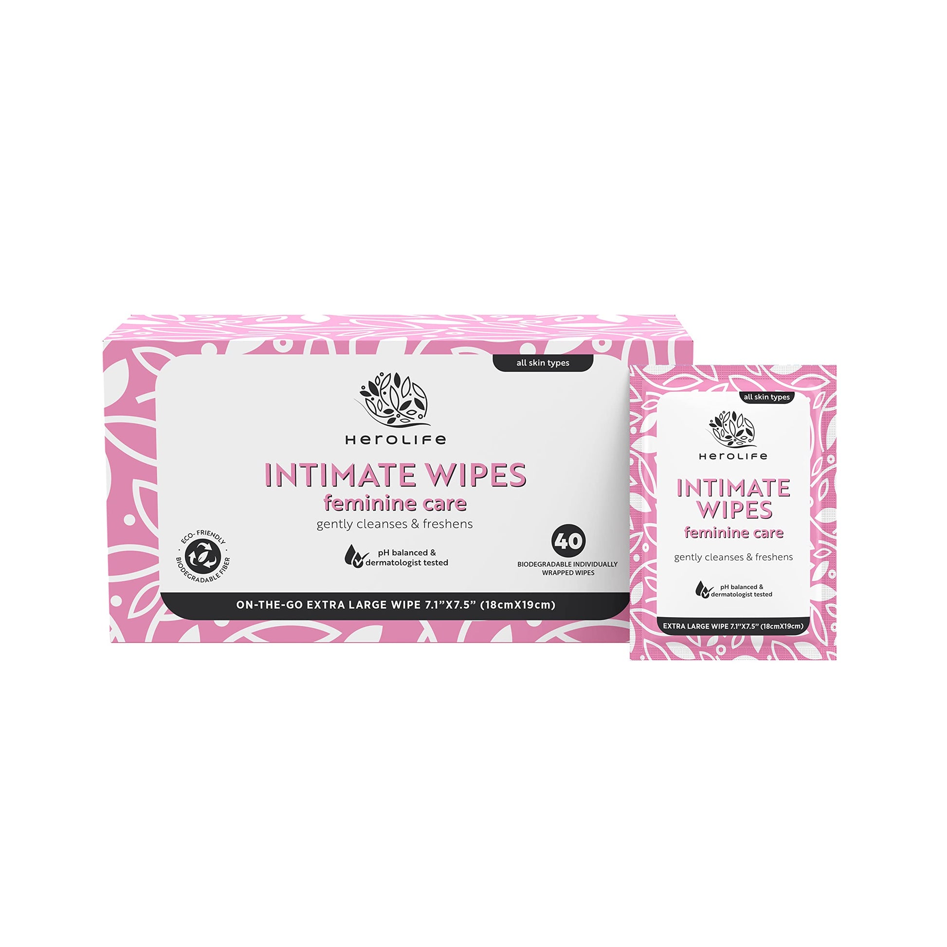 HEROLIFE Personal Wipes for Feminine Care, Single Use To Go, Plant-Based, 1 pack of 40 Single HerolifeAu supplements