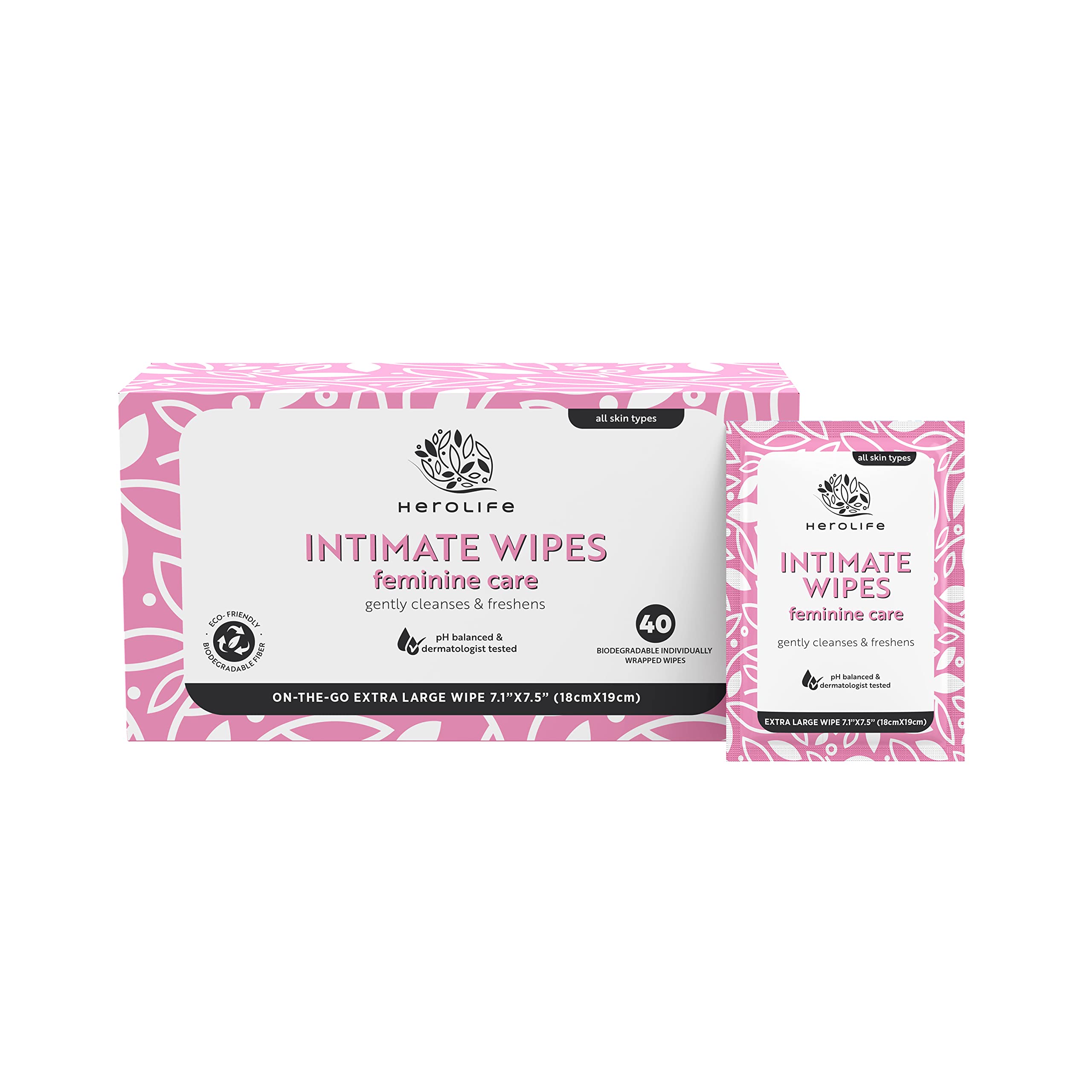 HEROLIFE Personal Wipes for Feminine Care, Single Use To Go, Plant-Based, 1 pack of 40 Single HerolifeAu supplements