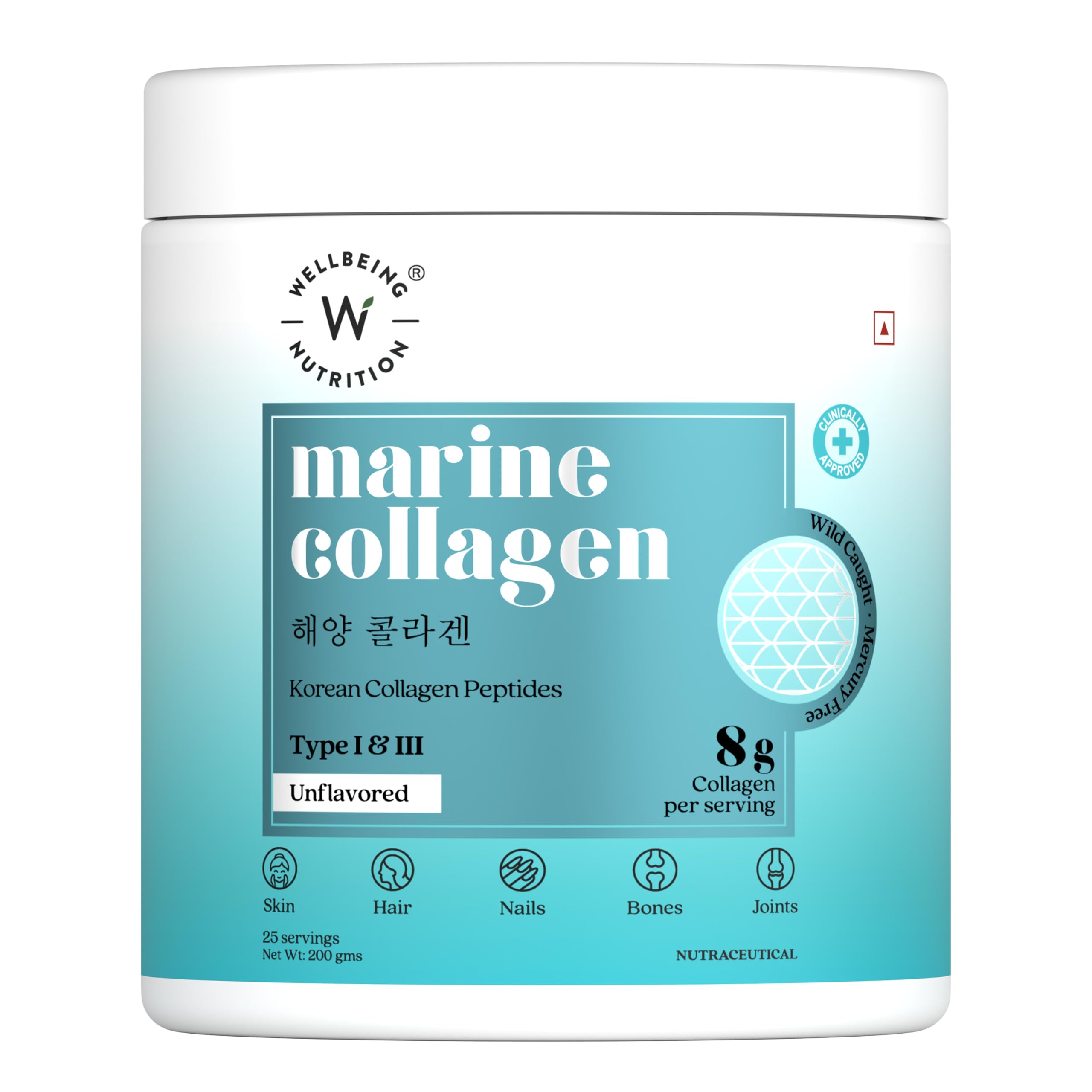 WELLBEING NUTRITION Pure Korean Marine Collagen Supplements for Women & Men, 200g | Hydrolyzed Collagen Powder and Amino Acids | Supports Healthy Skin, Hair, Nails, Bone & Joint | Unflavored WELLBEING NUTRITIONAu supplements