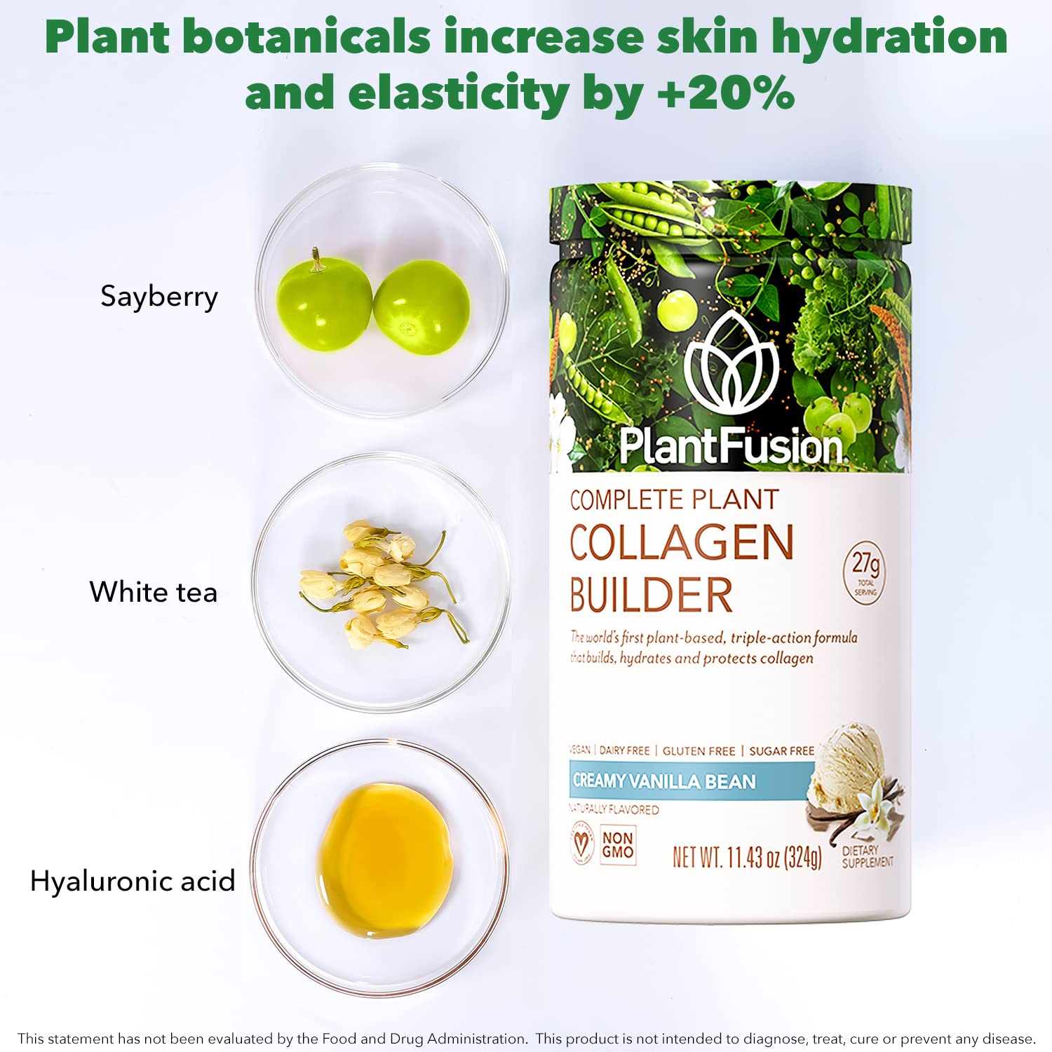 PlantFusion Vegan Collagen Powder - Plant Based Collagen Protein Powder For Muscle & Joints, Hair, Skin & Nails - Keto, Gluten Free, Soy Free, Non-Dairy, No Sugar, Non-GMO - Unflavored 10.58 oz PlantFusionAu supplements