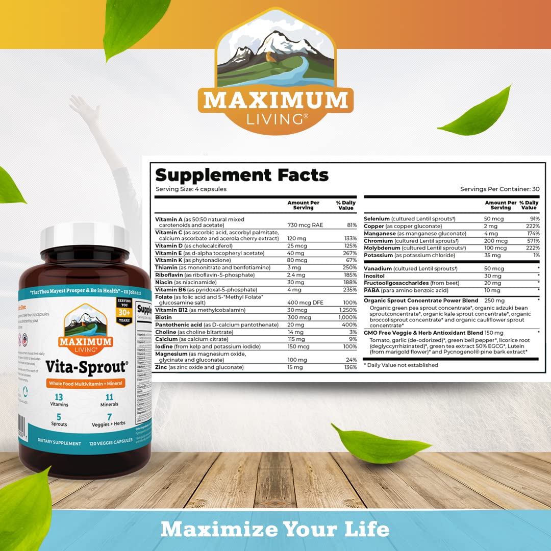 Maximum Living - Vita-Sprout Whole-Food Multivitamin & Phytonutrient Blend - 120 Capsules Maximum LivingAu supplements