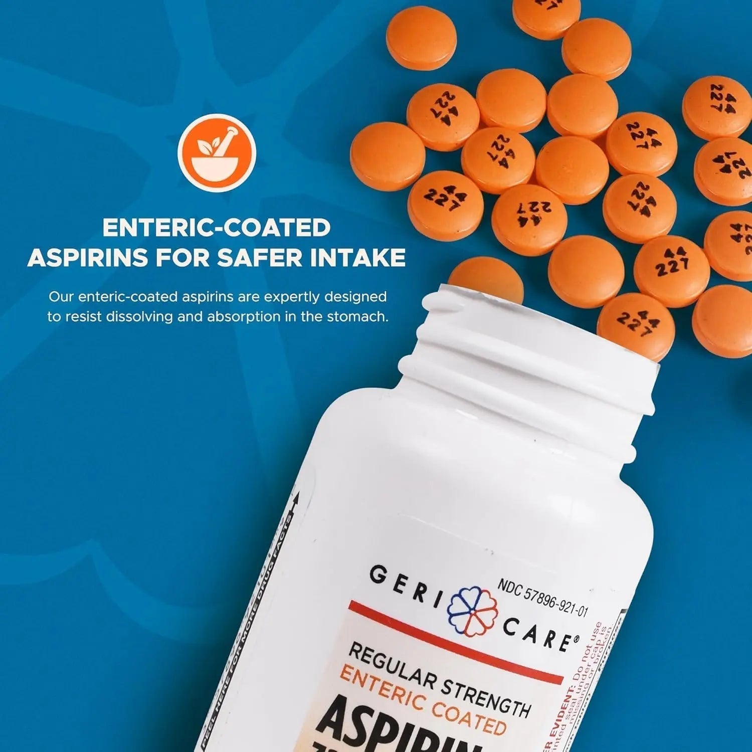 GeriCare Enteric Coated Aspirin Tablets 325mg (200 Count) NSAID Pain Reliever & Fever Reducer for Adults- Regular Strength Aspirin for Headache Arthritis Menstrual & Muscle Pain GeriCareAu supplements