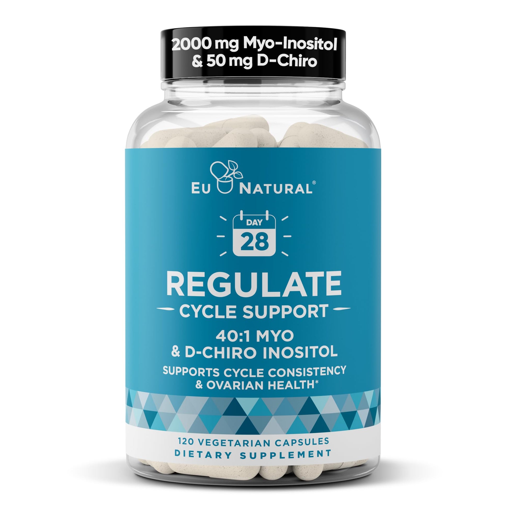 Regulate Cycle Support – Hormone Balance for Women at Optimal 40:1 Myo-Inositol 2000 mg & D-Chiro Inositol 50 mg – Supplement for Period Consistency, Menstrual & Ovulation Support – 120 Vegan Capsules Eu NaturalAu supplements