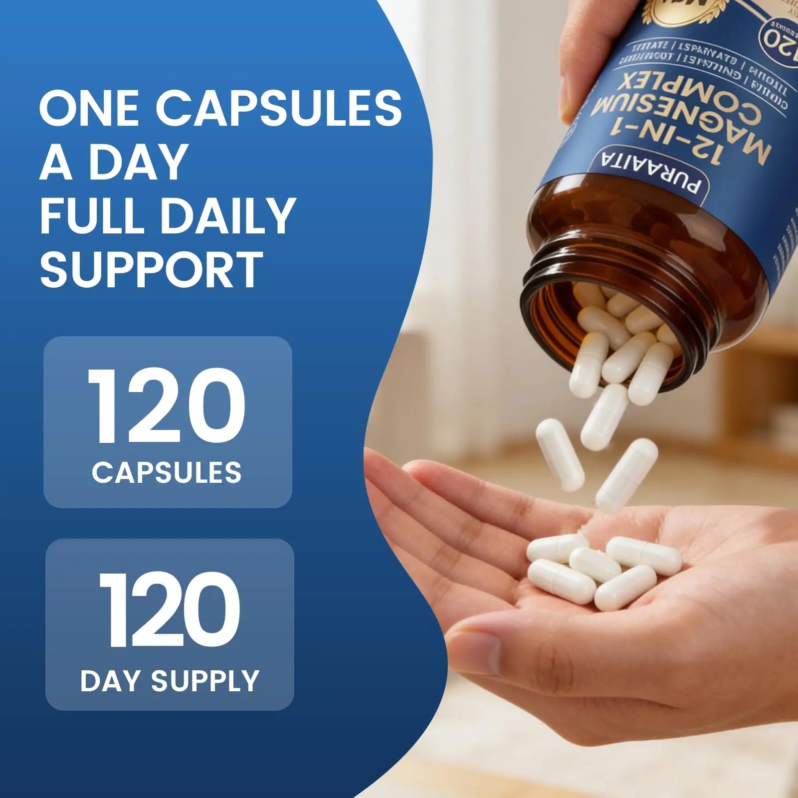 Puravita Magnesium Complex - Puravita 12 in 1 Magnesium Supplement with Glycinate, Citrate, Malate, Oxide, Taurat & More for Muscle, Nerve & Sleep Support, 120 Count PURAVITAnz supplements
