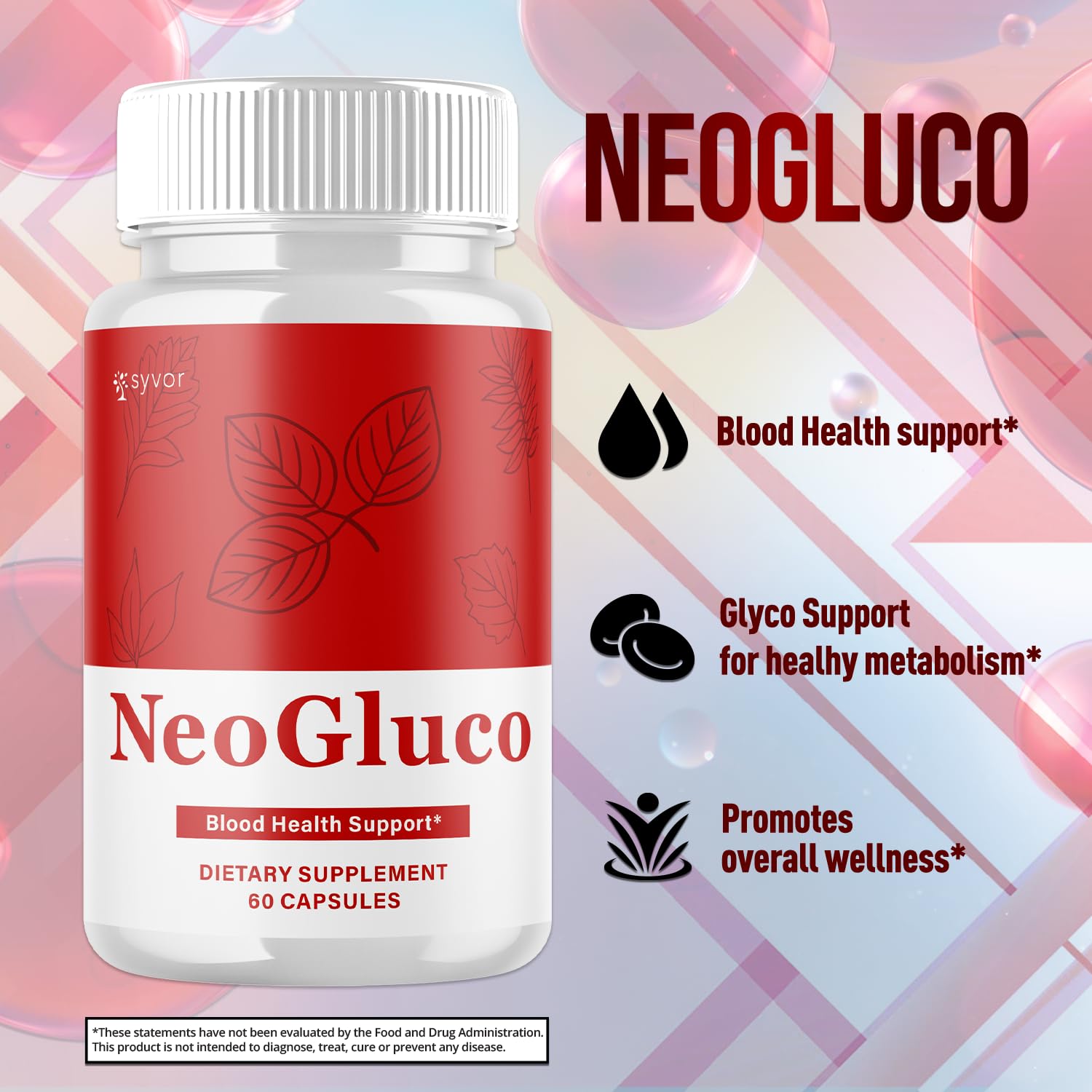 (2 Pack) NeoGluco Capsules, Official NeoGluco Glycogen Support Pills with All Natural Ingredients, Advanced Formula Health Supplement with Max Strength Premium Vitamins for Women & Men (120 Capsules) SyvorAu supplements