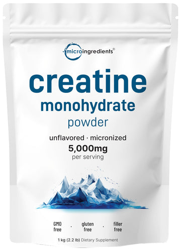Creatine Monohydrate Powder 1 kg (2.2 Lbs), 5000mg Per Serv, Micronized Creatine Powder, Unflavored, Pure, No Filler, Keto & Vegan Friendly, Easy Dissolve Pre Workout Creatine for Women and Men Micro IngredientsAu supplements
