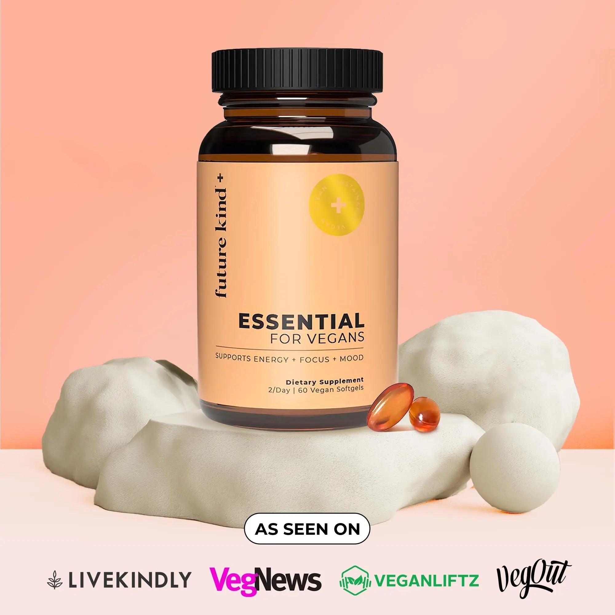 Future Kind Vegan Multivitamins - Glass Bottle & Made for Vegans with Omega 3 DHA, EPA, Vitamin B12 & D3 for Energy, Focus, & Mood (60 Softgels) Future KindAu supplements