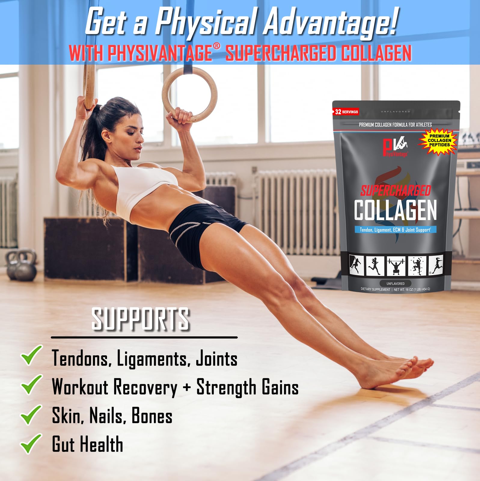 PhysiVantage Supercharged Collagen Peptides Powder - Hydrolyzed Collagen for Joint, Tendon, Ligament, & Skin Health Support - Peach Mango, Keto, Paleo, 16oz | Enhanced with Vitamin C, BCAAs, Grass-Fed PhysiVantageAu supplements