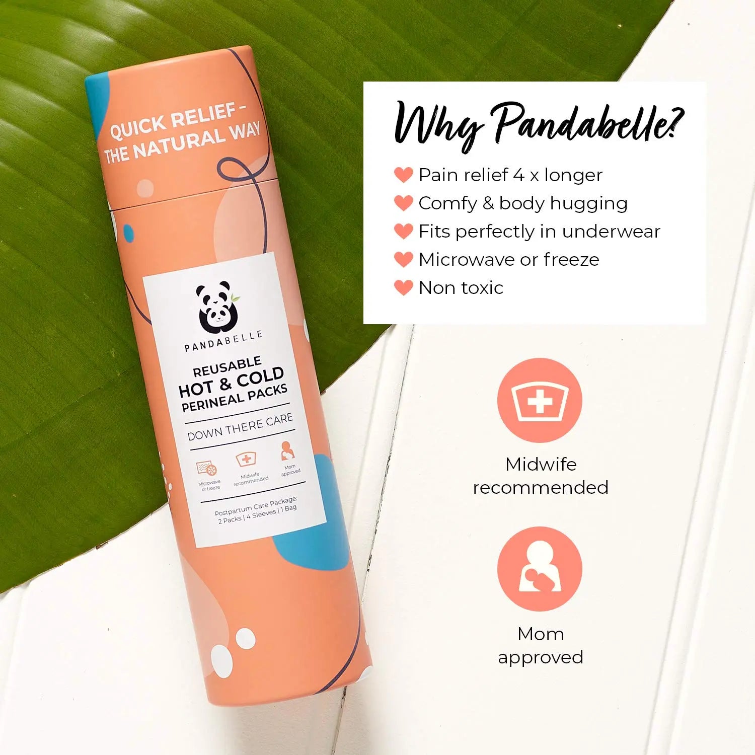 Pandabelle Hot & Cold Reusable Perineal Ice Pack with 4 Washable Cotton Sleeves & Carry Bag for Postpartum Perineal Pain, Hemorrhoids, C-Section Scar, Breastfeeding, Post-Waxing Hair Removal & More PANDABELLEAu supplements