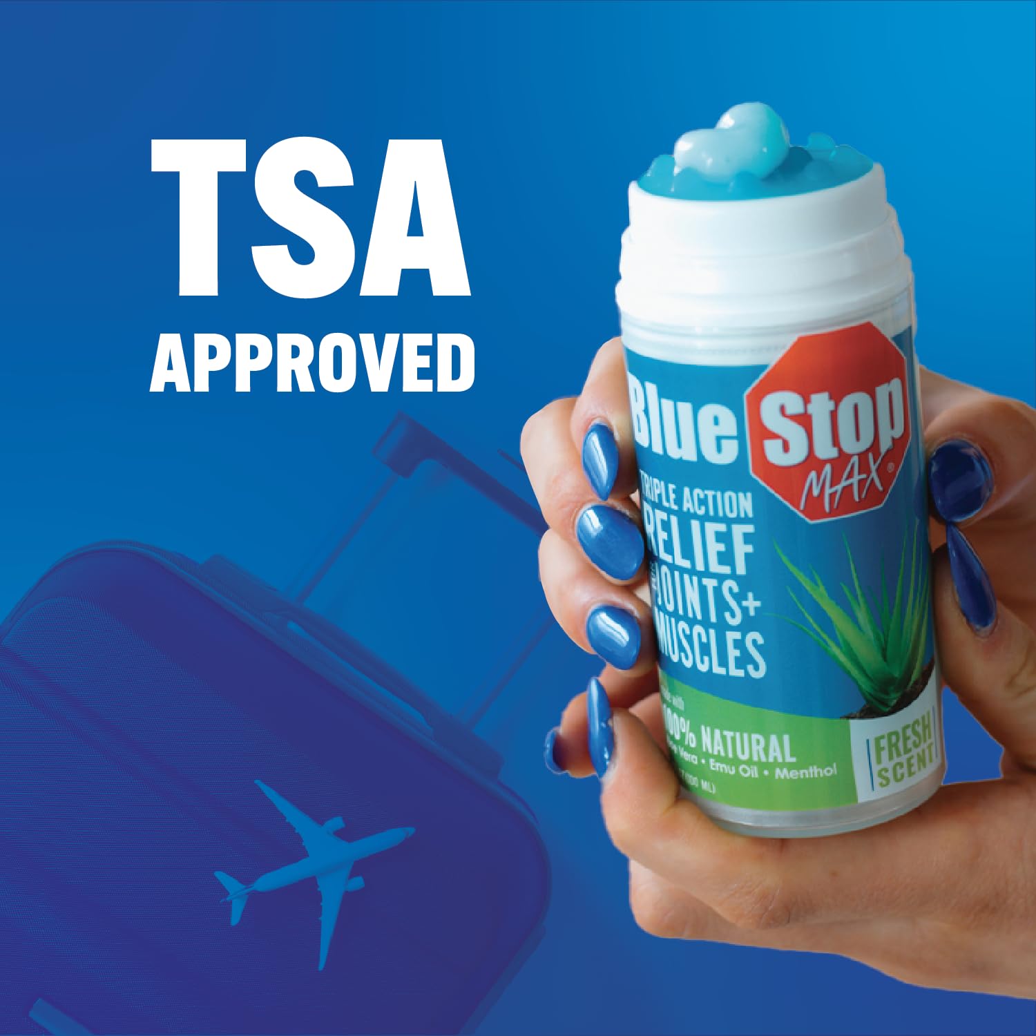 Blue Stop Max Applicator: Fast-Acting Massage Applicator for Sports Cream, Elbow Relief, Performance Roll On for Muscle & Joint Soreness - Convenient Relief for Active Individuals, 1 Pack of 3.4 Oz Blue Stop MaxAu supplements