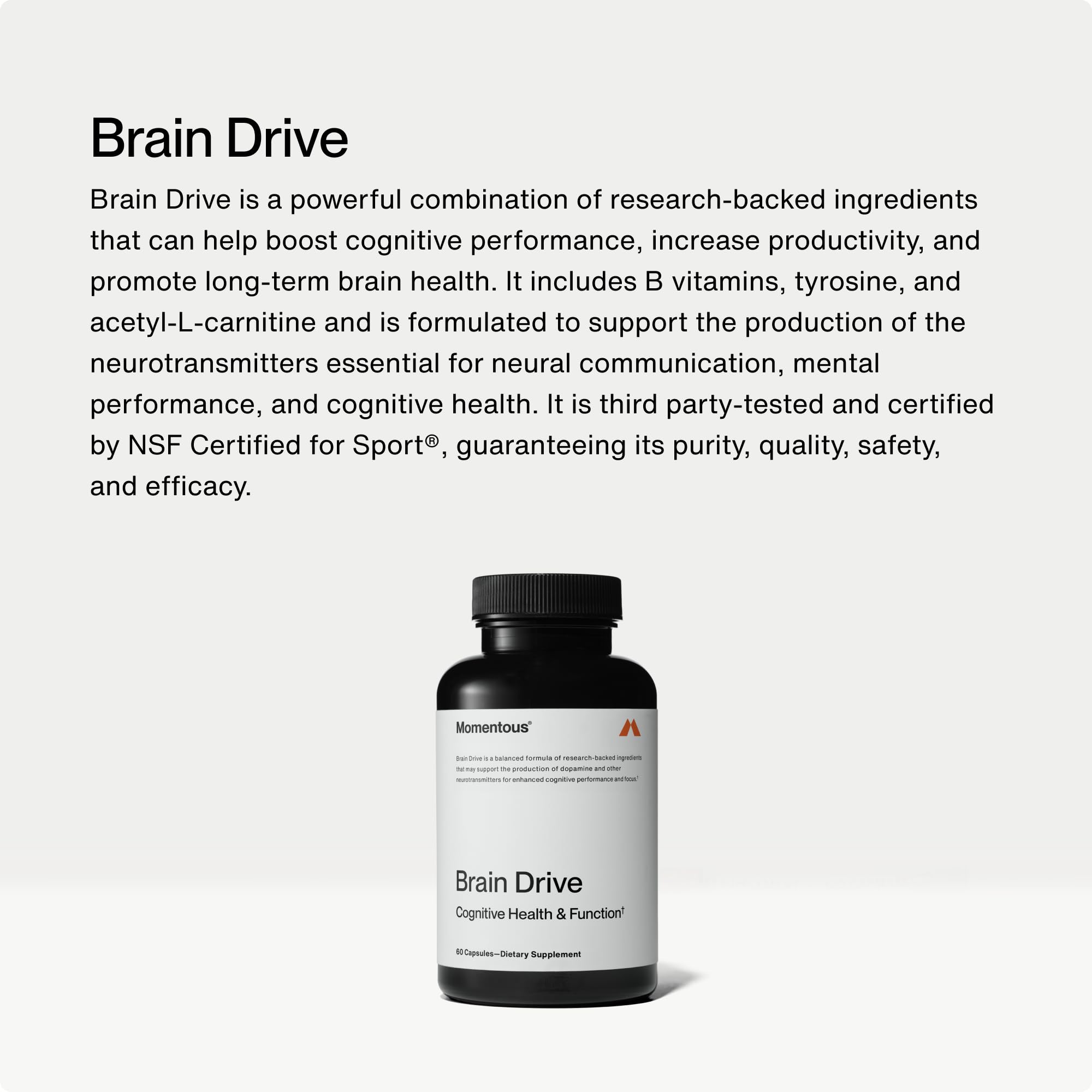 Momentous Brain Drive Nootropic Supplement - Brain Supplement for Memory & Focus Support - NSF Certified for Sport - GMO- & Gluten-Free - 30 Servings MomentousAu supplements