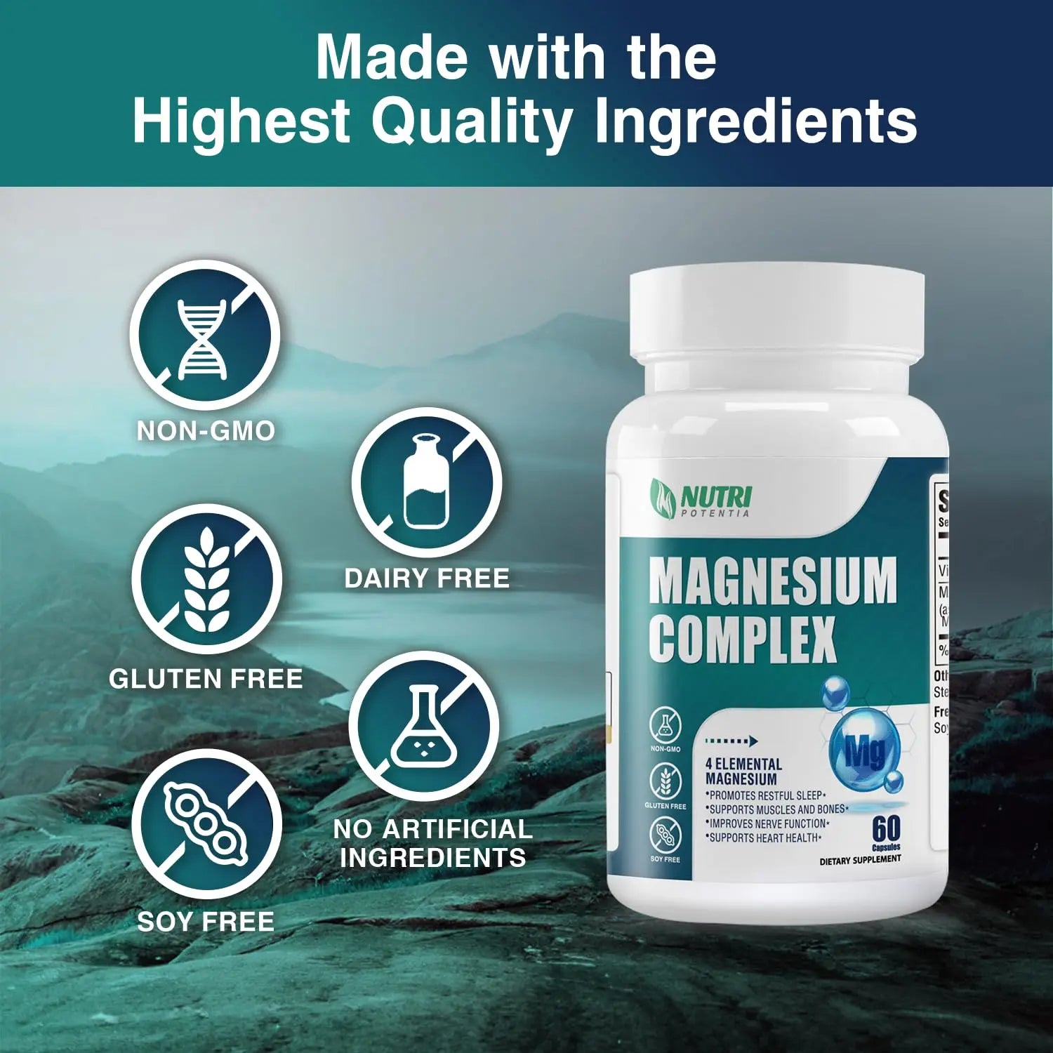 Magnesium Complex for Women&Men,With Glycinate Malate Citrate Taurate.Support for Sleep,Stress Relief,Cognitive Function,Magnesium Supplement 500mg,Third-Party Tested(Made & Tested in USA)-60 Capsules NUTRI POTENTIAnz supplements