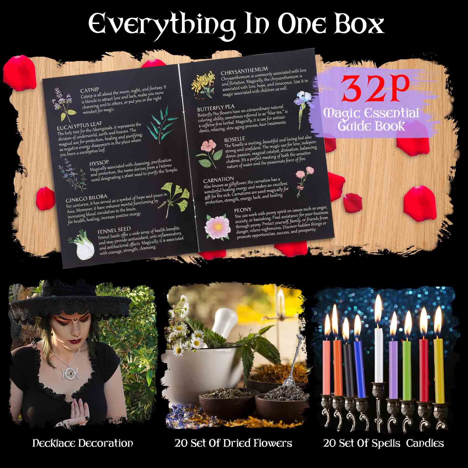SHYSHINY Witchcraft Supplies Kit for Wiccan Spells, 95 Pack of 7 Chakra Stones, Crystals, Dried Herbs SHYSHINYAu supplements