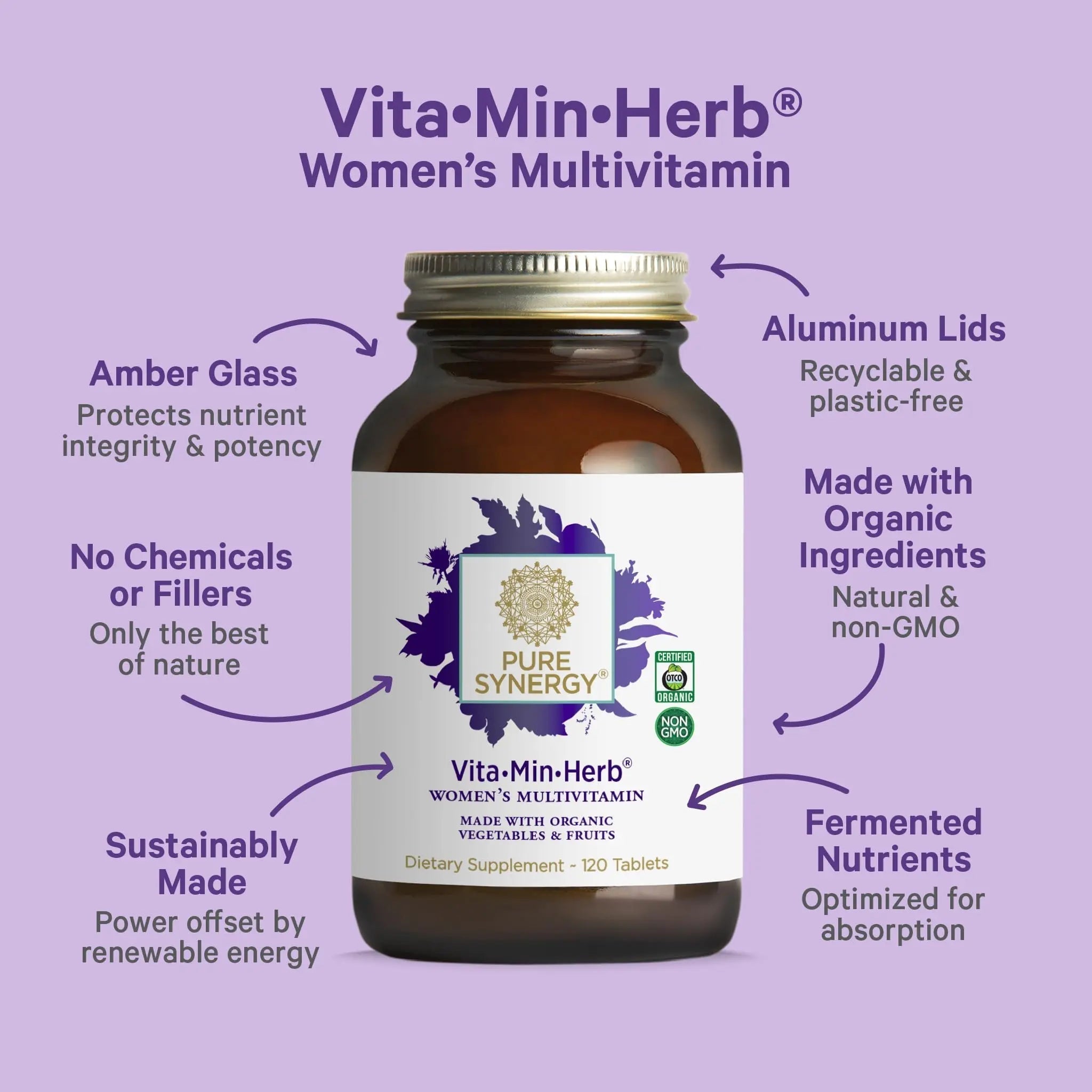 PURE SYNERGY Vita·Min·Herb for Women | Women’s Comprehensive Multivitamin Supplement | Made with Organic Whole Food Non-GMO & Vegan Ingredients | PURE SYNERGYAu supplements