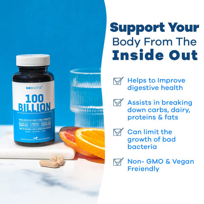 100 Billion - Probiotics and Prebiotics Supplement Pills - Digestive Enzymes and Prebiotic GOBIOTIXUS supplements