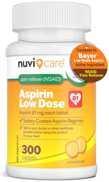 NUVICARE Low Dose Aspirin 81mg for Adults Coated Caplets - Compare to Active Ingredient in Low Dose Bayer Aspirin for Adults - Safety Coated (300 Count) NUVICAREAu supplements