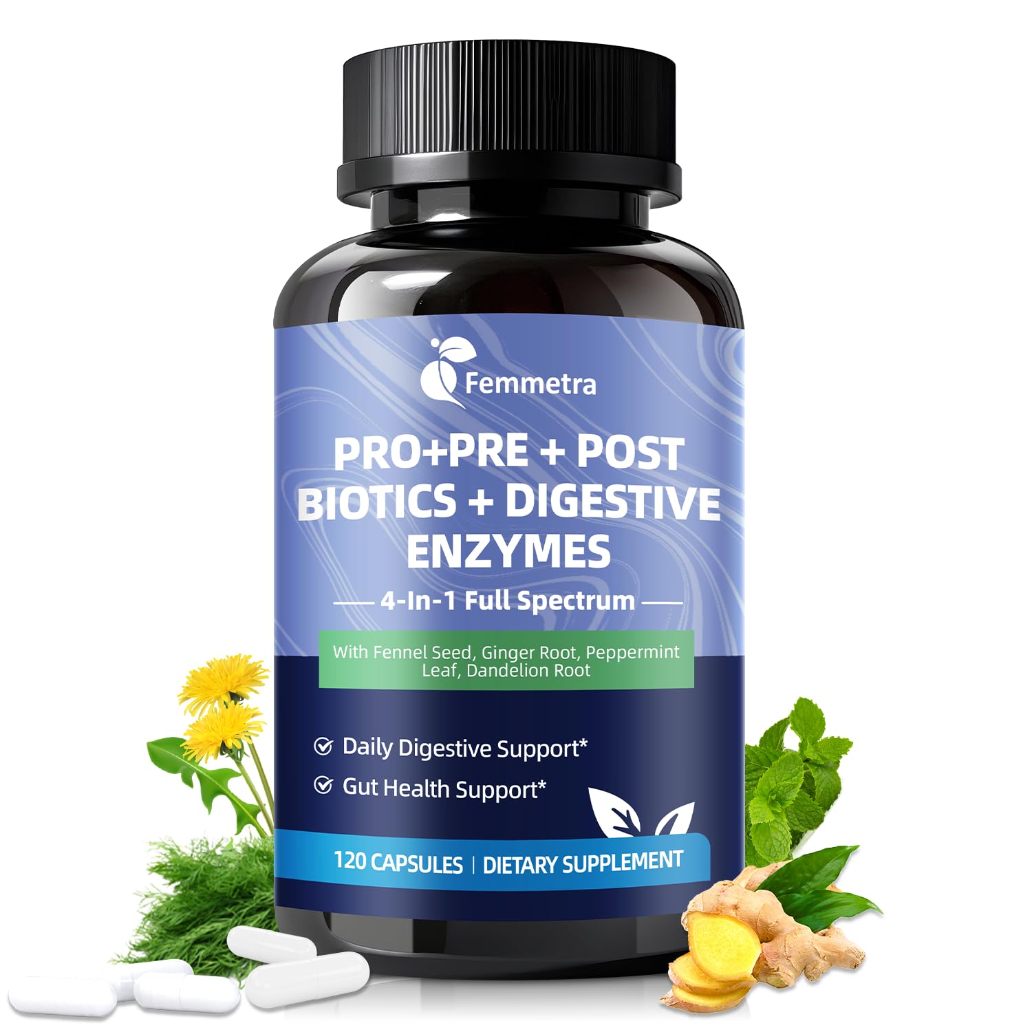 Digestive Enzymes Postbiotics Prebiotics Probiotics for Women Men, 200 Billion CFU 36 Probiotic Strains - Complete Gut, Digestive, Regularity, Gas, Bloating & Immune Support Supplement, Vegan, 60 Days FemmetraAu supplements