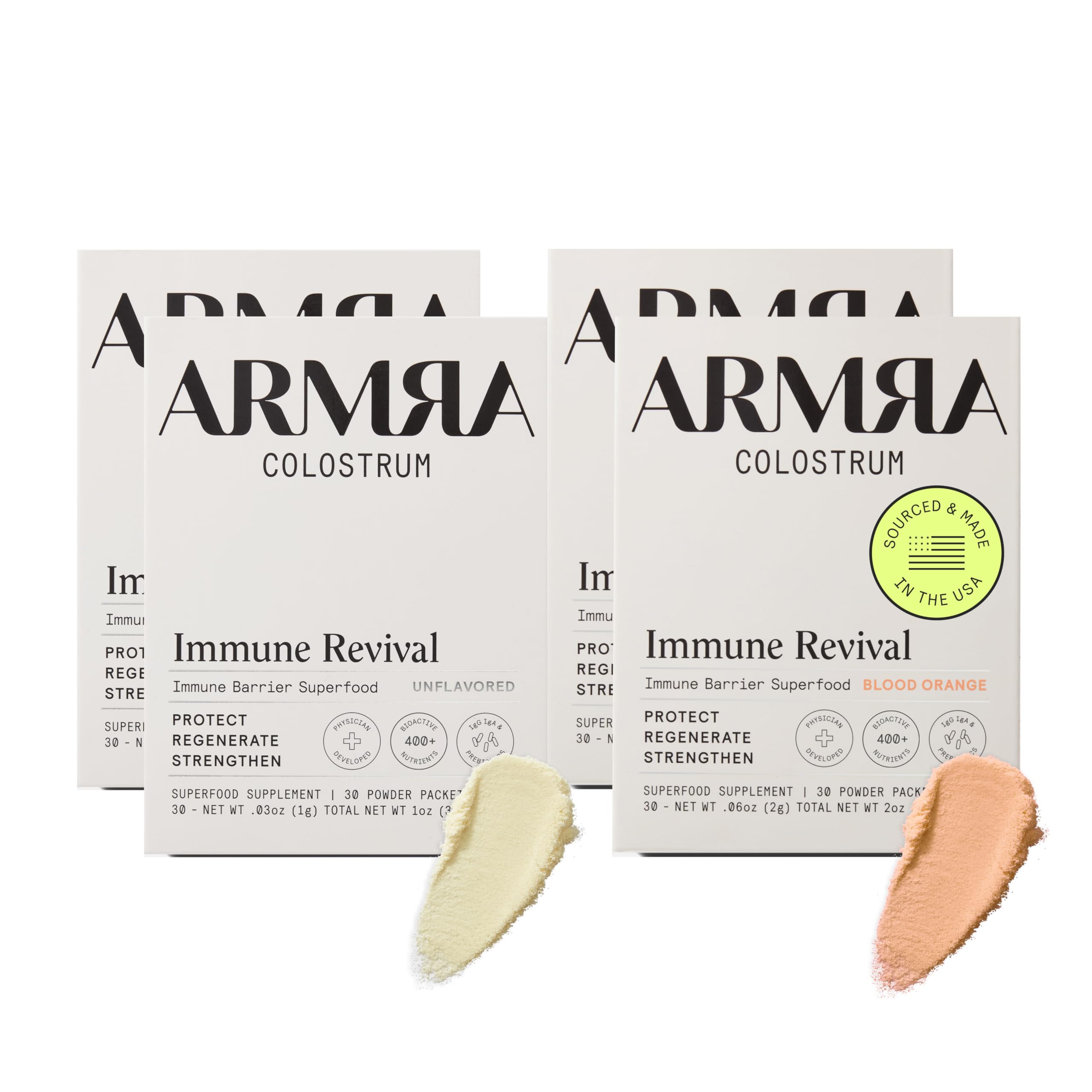 ARMRA Colostrum™ Premium Powder, Grass Fed, Gut Health Bloating Immunity Skin & Hair, Contains 400+ Bioactive Nutrients, Keto, Gluten & Fat Free (Unflavored, Blood Orange Bundle | 120 Servings) ARMRAUS supplements
