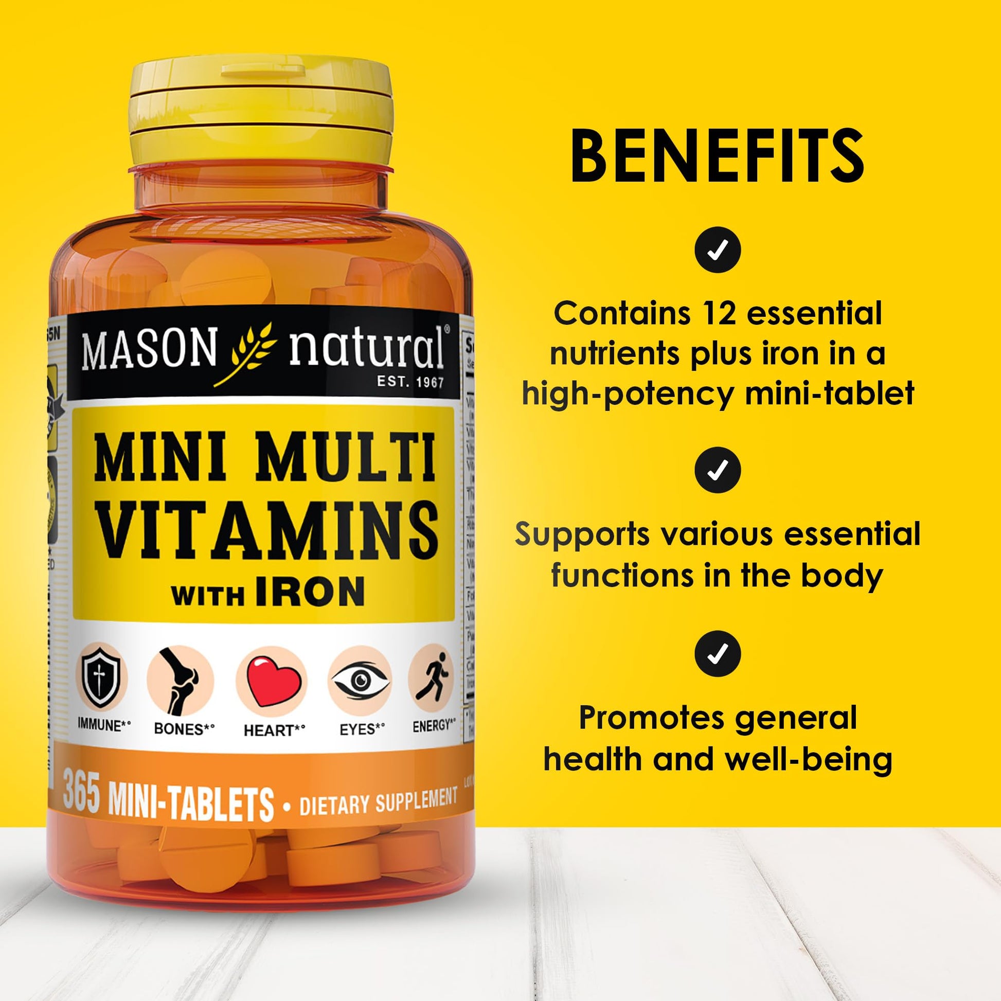 MASON NATURAL Mini Multi Vitamins with Iron, Vitamins A, C, D, E, B1, B2, B3, B6, B12, Folate and Calcium for Overall Health MASON NATURALAu supplements