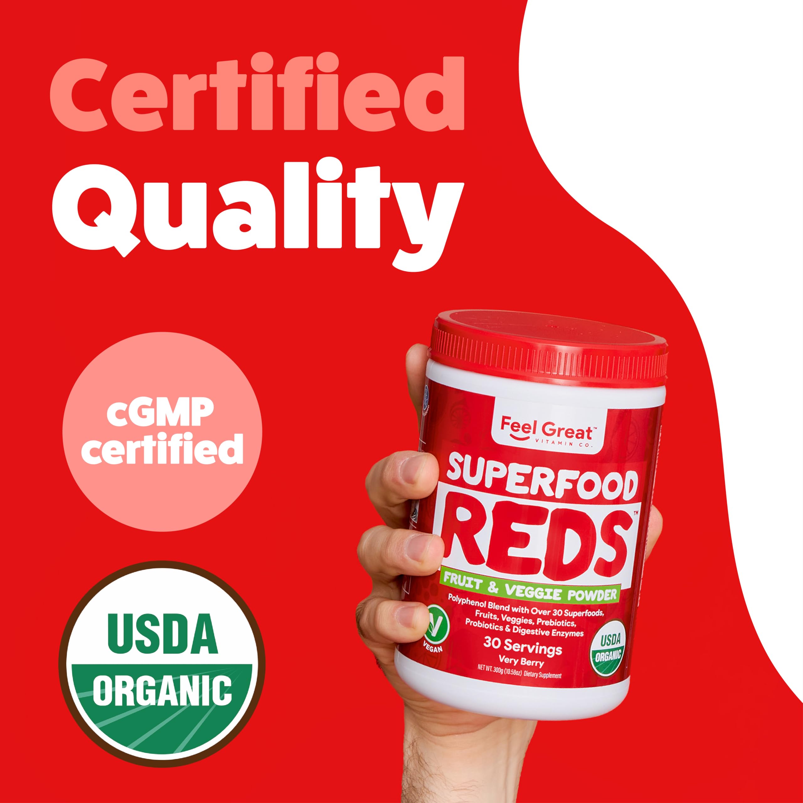 Feel Great Organic Superfood Reds Powder Packed with Beet Root Powder | Digestive Support Including Bloating Relief | Fruit and Veggie Polyphenols Supplement. The Feel Great Vitamin CompanyAu supplements