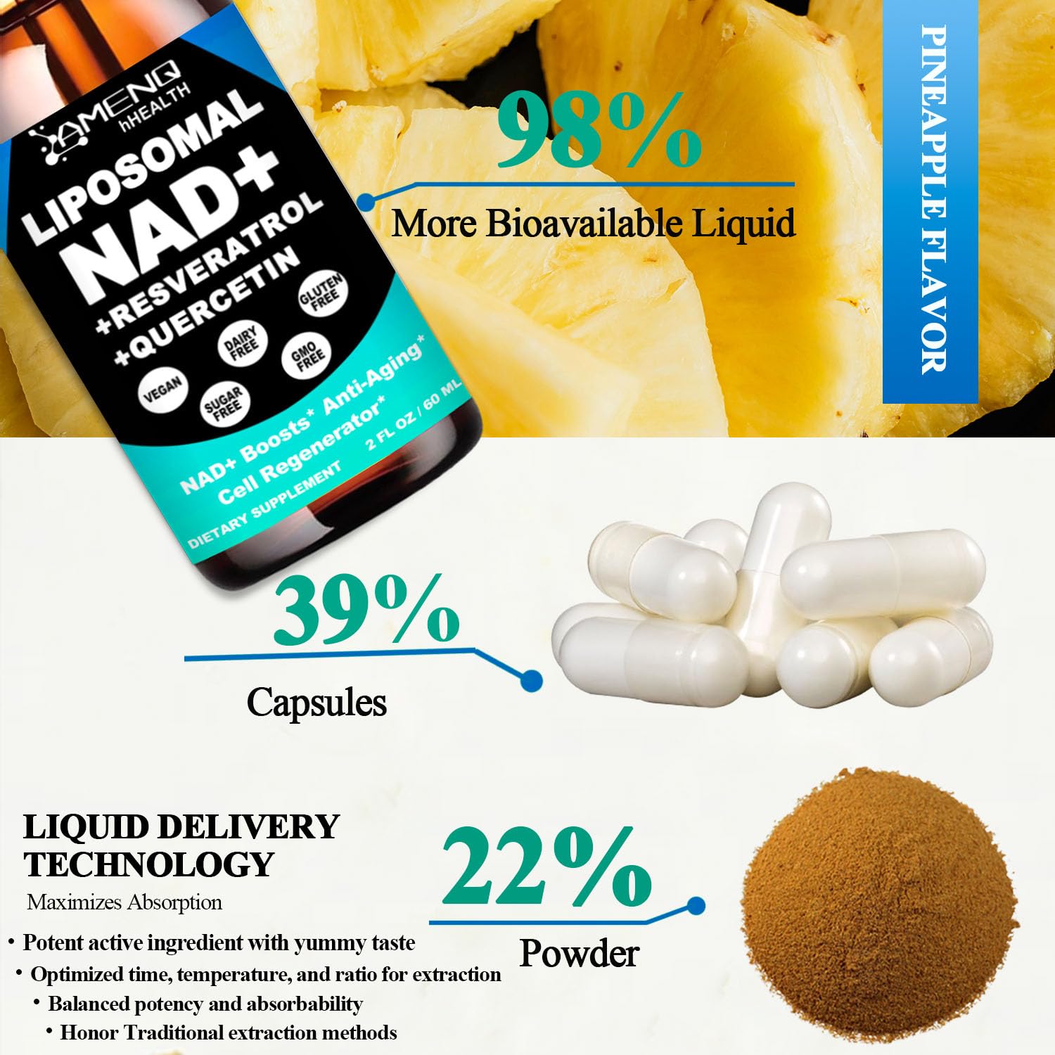 NAD Supplement, Liposomal NAD Nicotinamide Riboside Resveratrol 900mg Quercetion, TMG, Vitamin B3, High Potency NAD Plus Liquid Supplement for Cell Regenerator, Longevity, Energy, Anti-Aging, Focus AMENQ hHEALTHAu supplements
