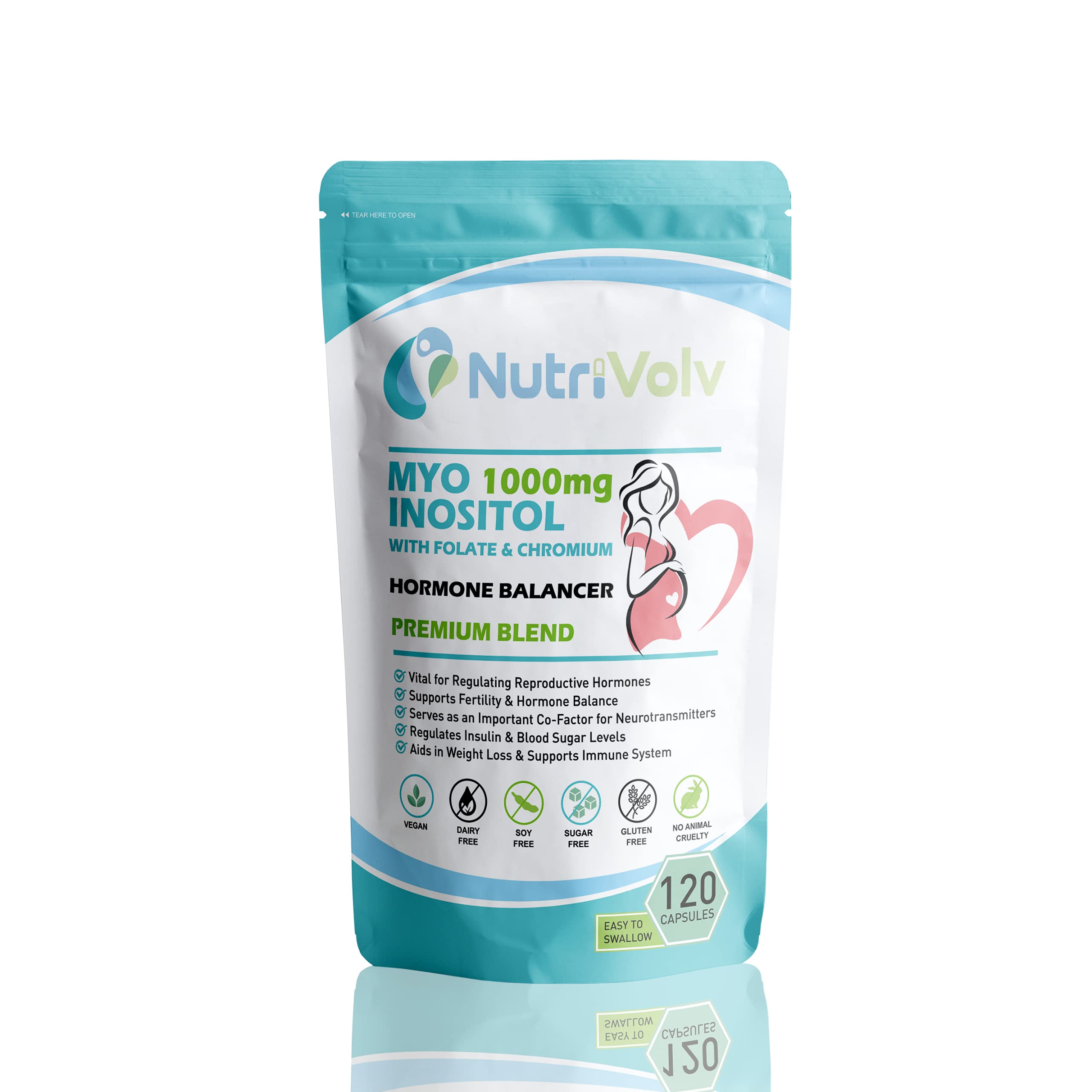 Myo Inositol 1000mg with Folate & Chromium Supplements for Female Support Hormone NutrivolvUS supplements
