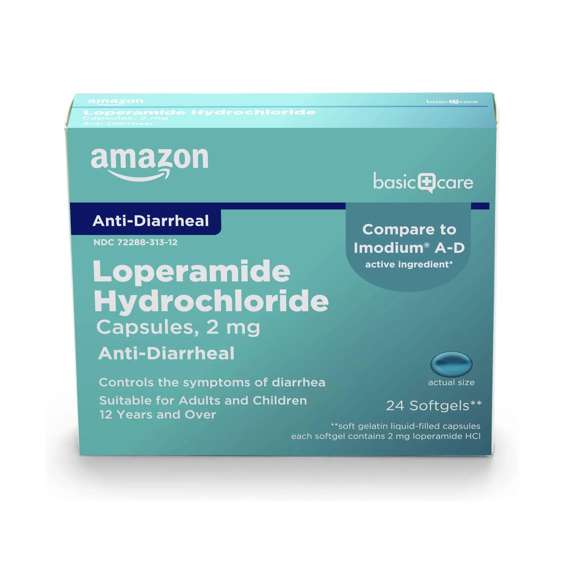 Amazon Basic Care Loperamide Hcl 2 Mg Softgels, Anti-Diarrheal, Easy to Swallow, Controls Symptoms of Traveler's Diarrhea, 24 Count Amazon Basic CareAu supplements