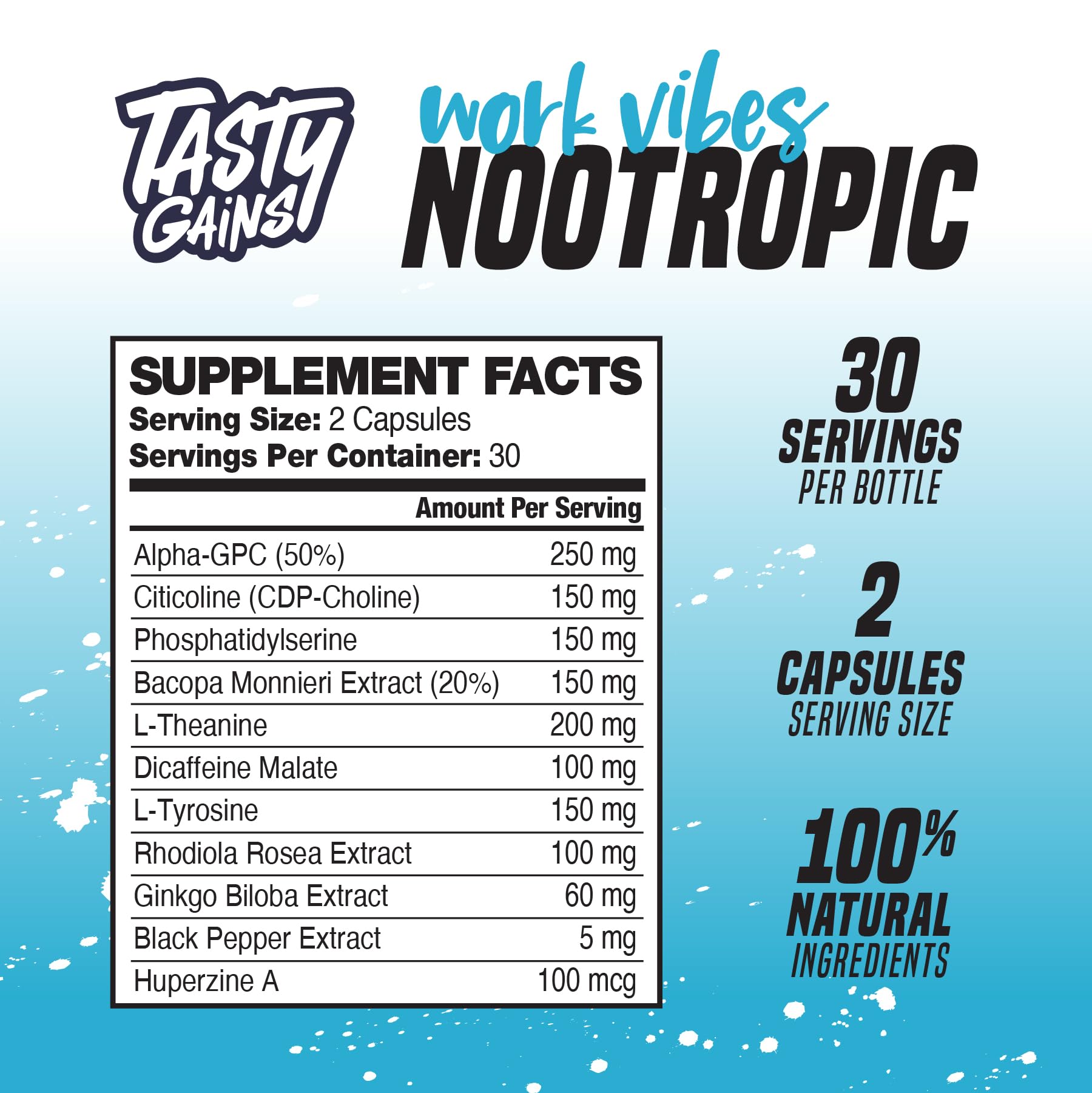 Nootropic Brain Supplement for Memory and Focus - Vitamin for Mental Health & Brain Health with L-Theanine, Rhodiola Rosea & Phosphatidylserine - Memory, Mental Clarity & Cognitive Improvement - 60 Ct TASTY GAINSAu supplements