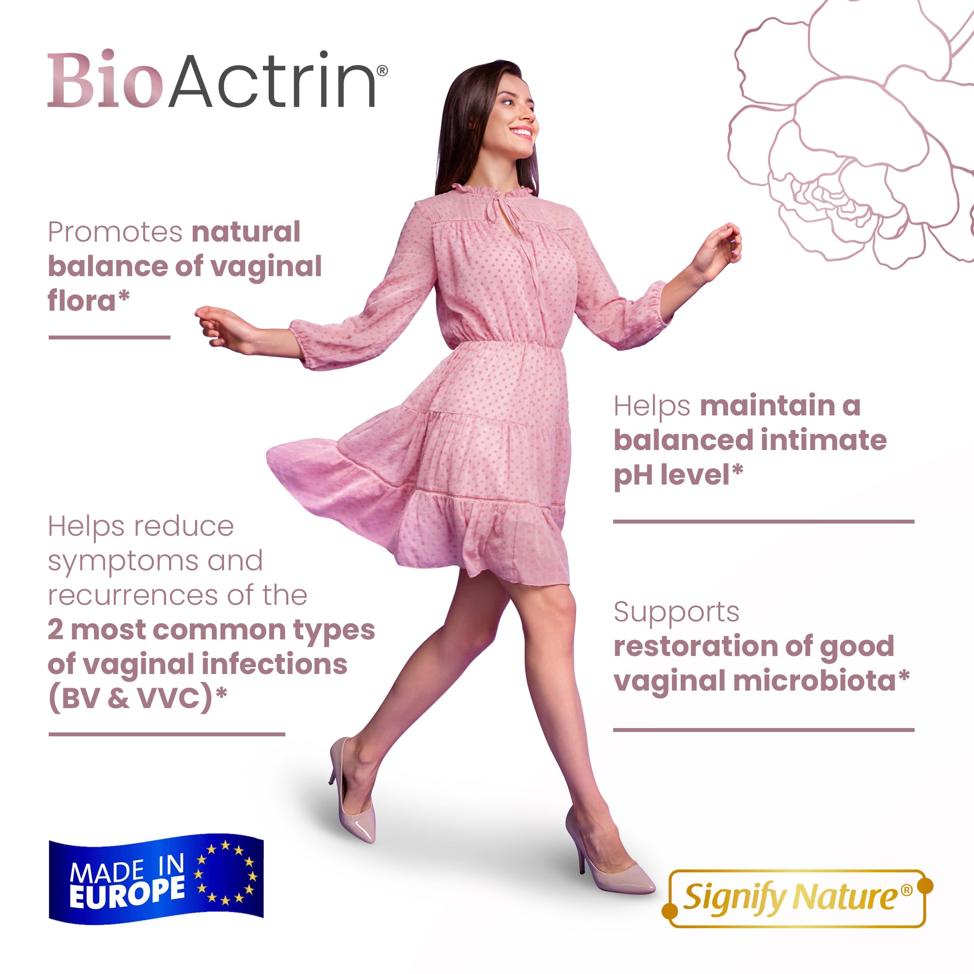 SIGNIFY NATURE Bioactrin Vaginal Probiotics for Women - Bacterial Vaginosis & Yeast Infection Treatment - BV Probiotic - pH Vaginitis Support-28 Pills SIGNIFY NATUREAu supplements