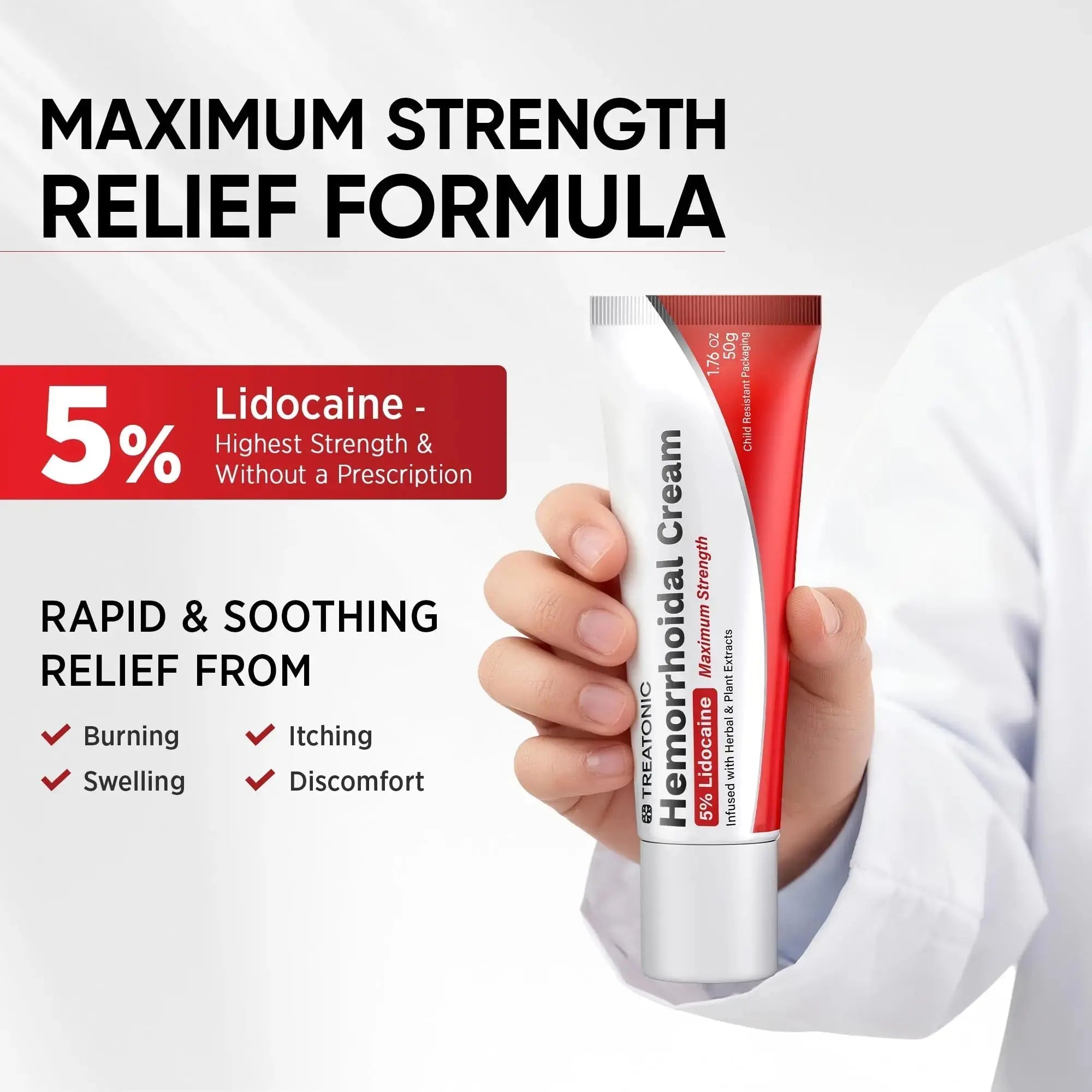 Treatonic Hemorrhoid Treatment Cream: 5% Lidocaine Hemorrhoid Cream for Numbing Relief of Pain, Burning, Itching, Discomfort, & Swelling - Fissure & Hemorrhoids - 1.76 oz TreatonicAu supplements