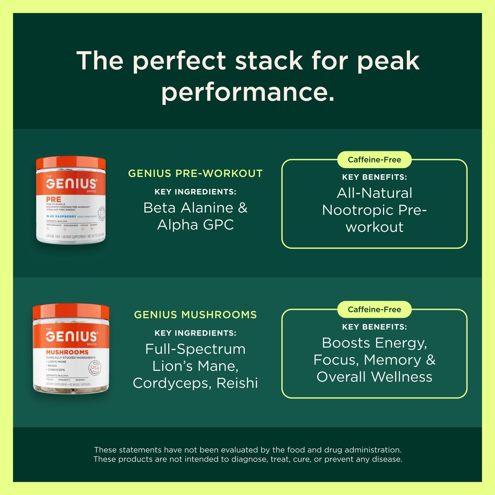 Genius BCAA Powder - 5g Vegan BCAAs L-Glutamine, Cognizin & Rhodiola Muscle Recovery Energy Support 100mg Caffeine Pre, Intra, Post-Workout Nootropic Supplement for Focus & Performance - Orange The Genius BrandUS supplements