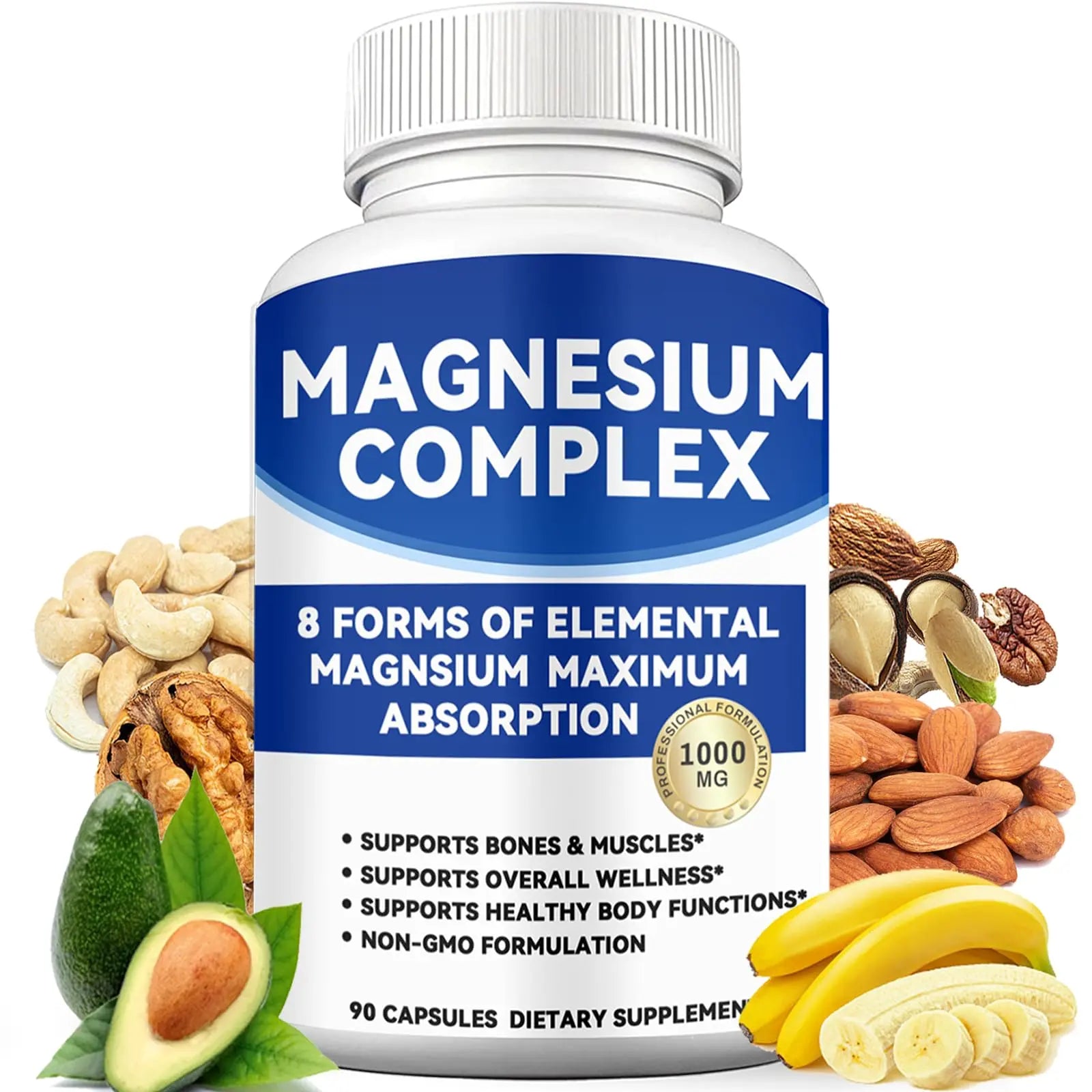 Magnesium Complex 1000mg with 8 Forms – Glycinate, Citrate, Malate, Taurate for Absorption – Supports Bone, Muscle, Energy & Recovery – Vegan, Non-GMO, 90 Capsules (1) alzclippAu supplements