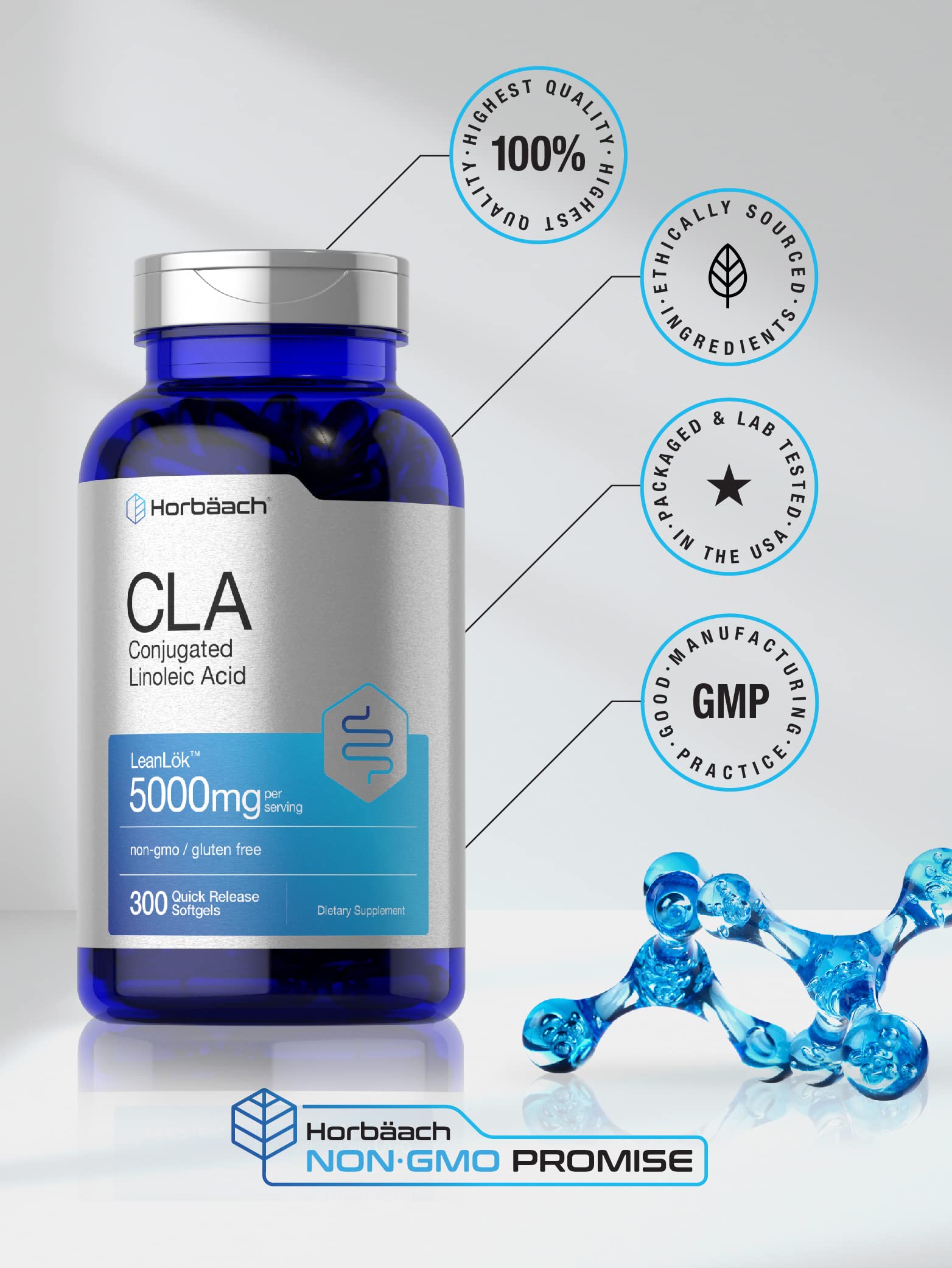 CLA Supplement | 300 Softgel Pills | Maximum Potency | Conjugated Lineolic Acid from HorbäachAu supplements