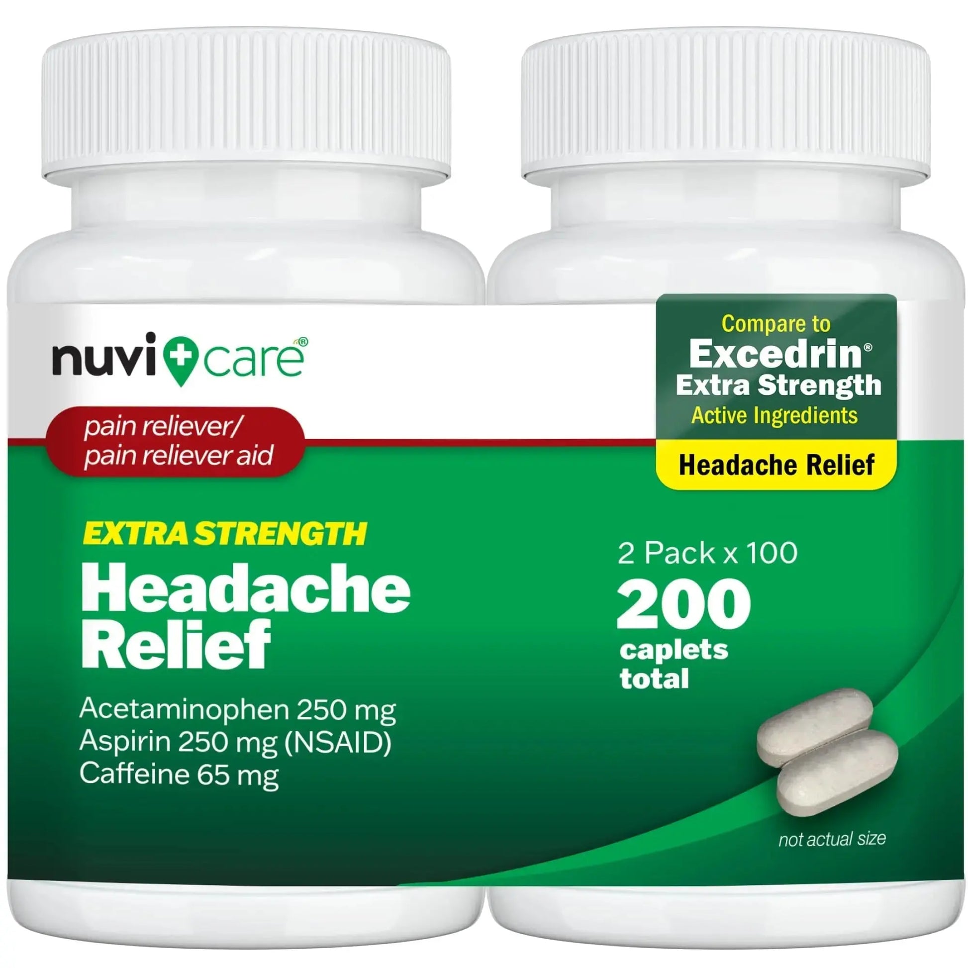 NUVICARE Headache Relief with Acetaminophen 250 mg, Aspirin (NSAID) 250 mg, Caffeine 65 mg - Temporary Relief of Minor Aches & Pains - Compare to Excedrin Extra Strength Pain Reliever (2 Pack) NUVICAREAu supplements